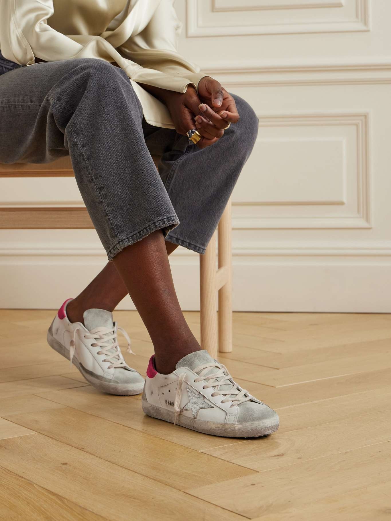 Super-Star distressed suede-trimmed leather sneakers - 2