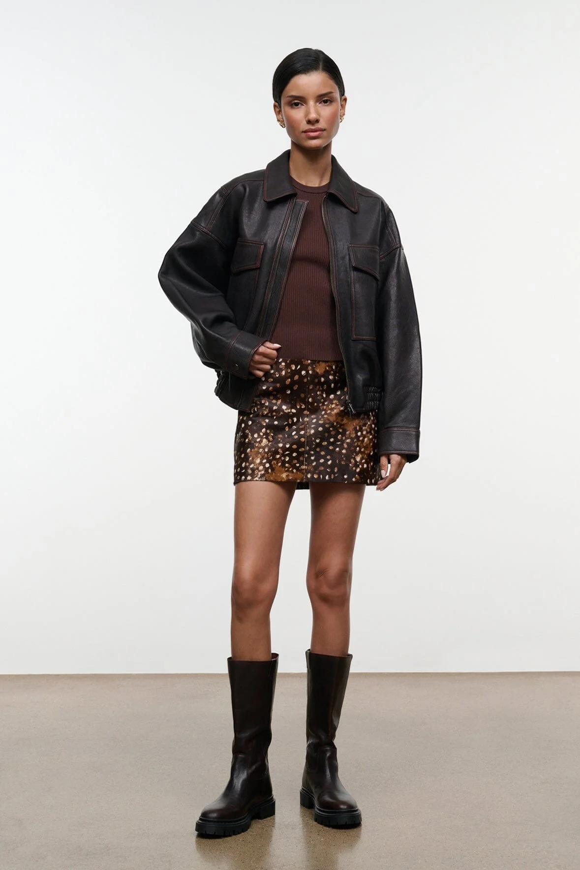 STAUD CREST SKIRT FAWN HAIRCALF - 1