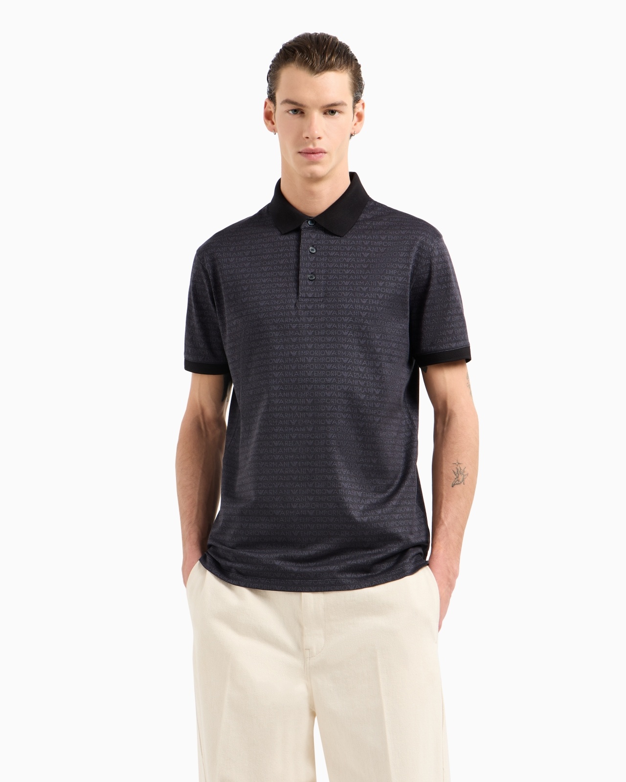 JERSEY POLO SHIRT WITH ALL-OVER JACQUARD LETTERING - 2