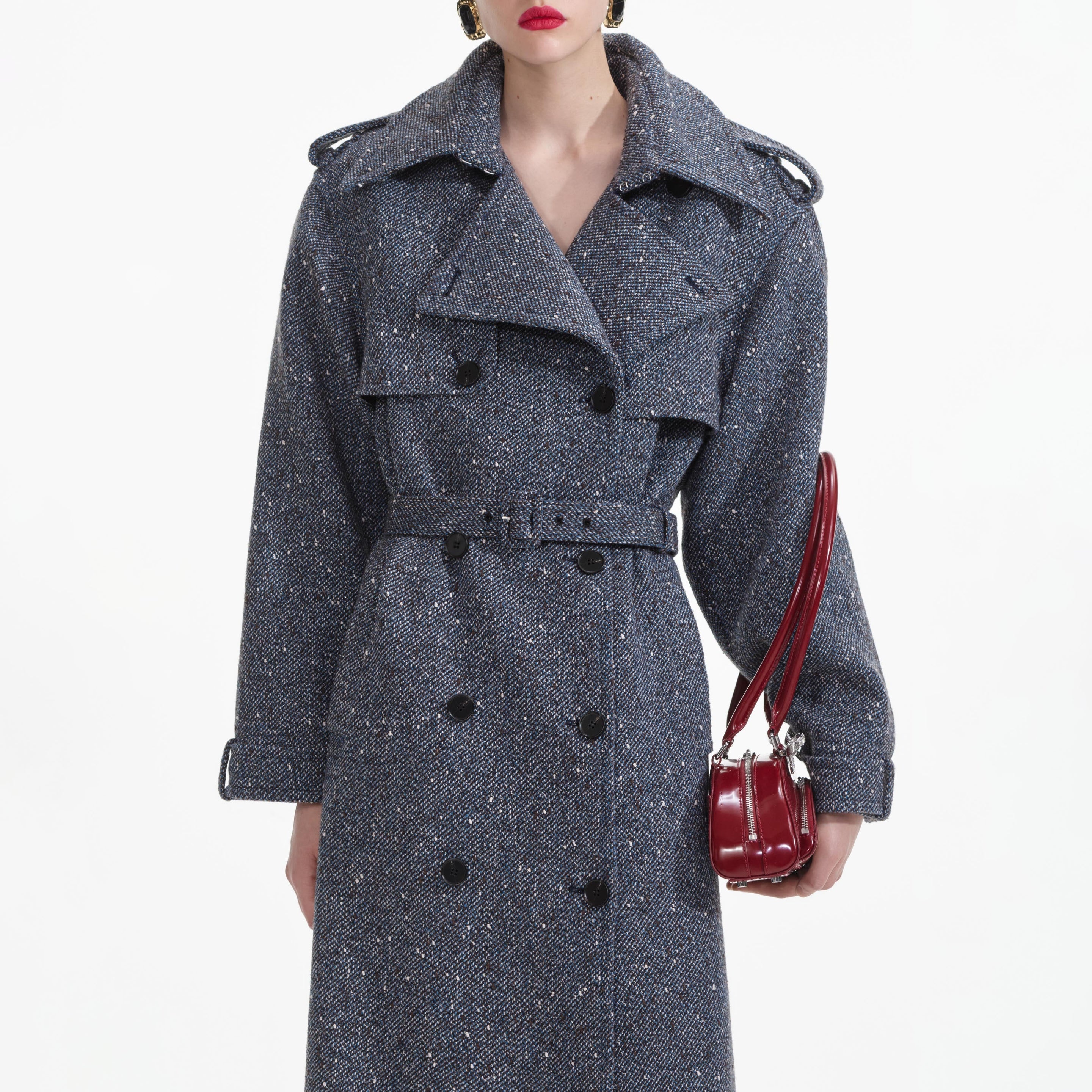 Blue Boucle Trench Coat - 4