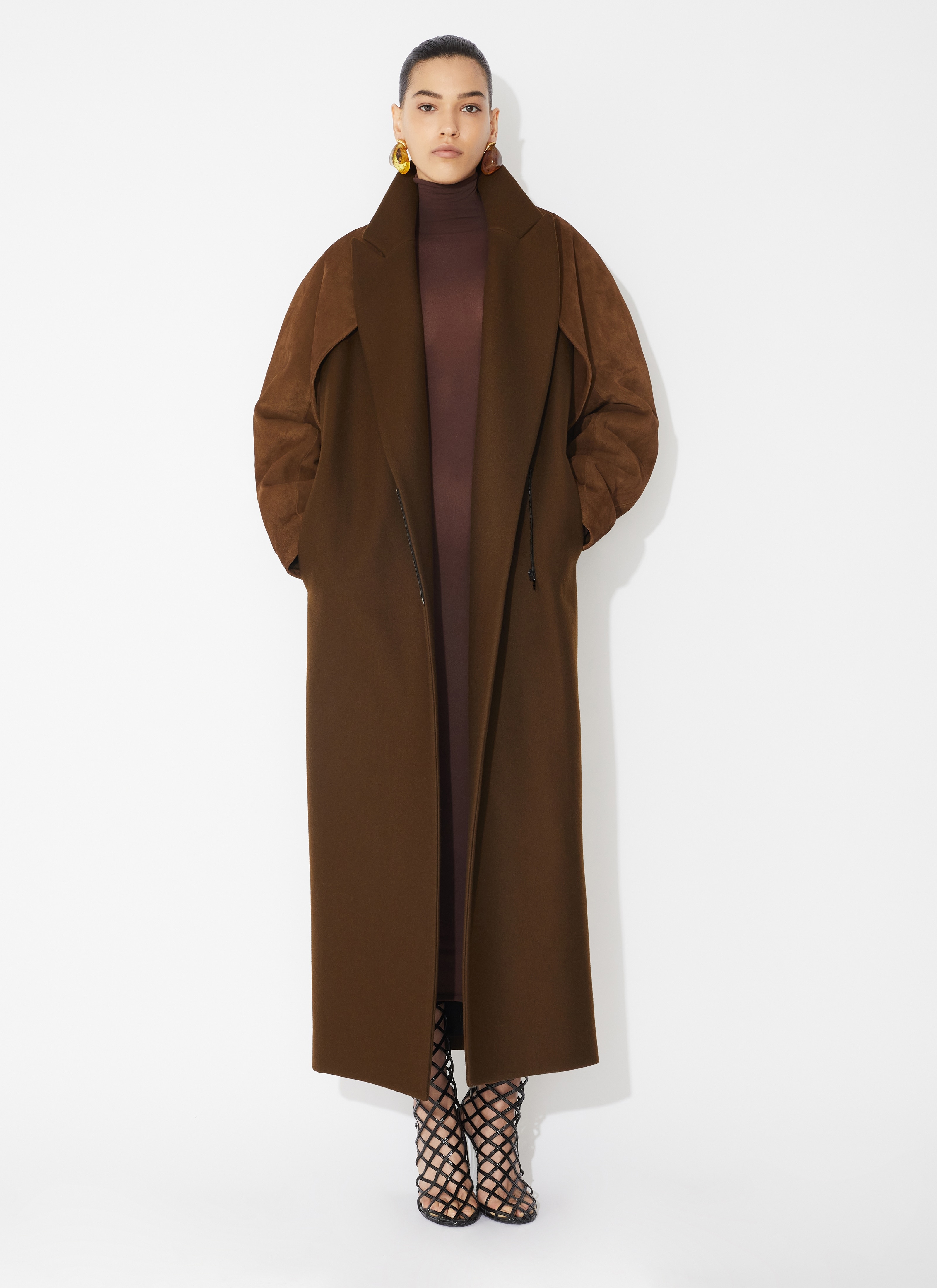 WOOL COAT WITH SUEDE LEATHER BOLERO - 2