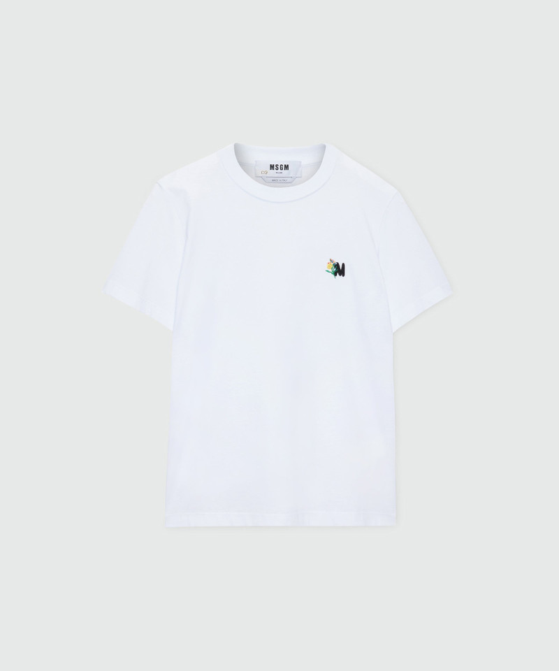 White short-sleeve cotton jersey T-shirt with Mwave logo embroidery on the chest 1