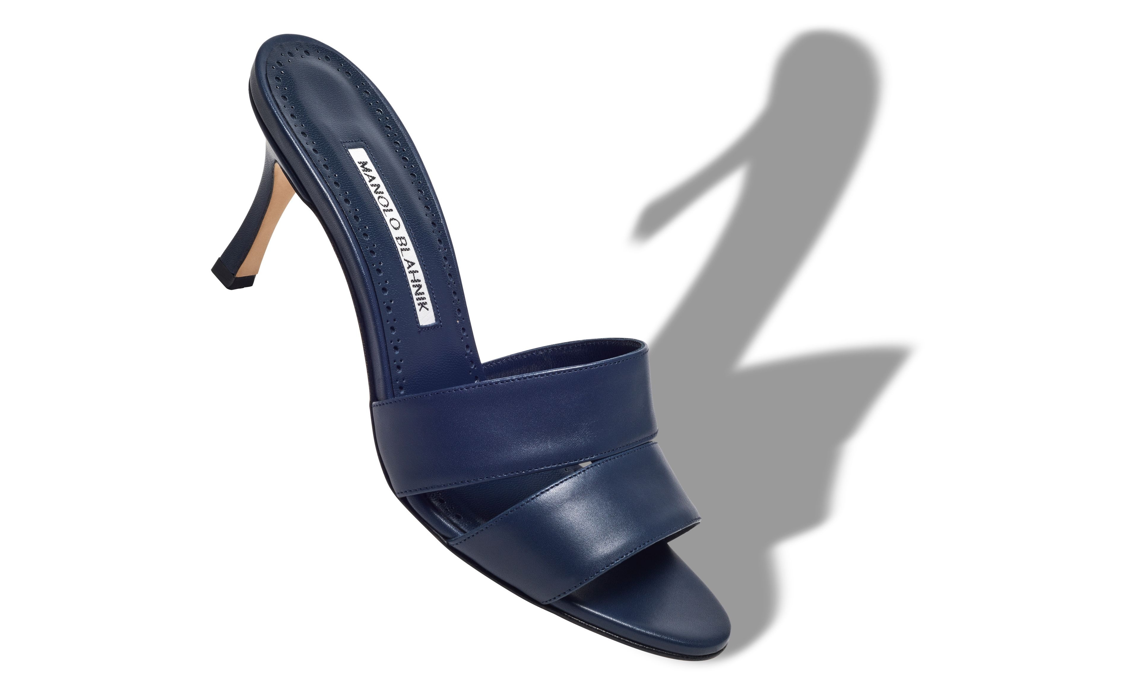 Navy Blue Calf Leather Open Toe Mules - 2