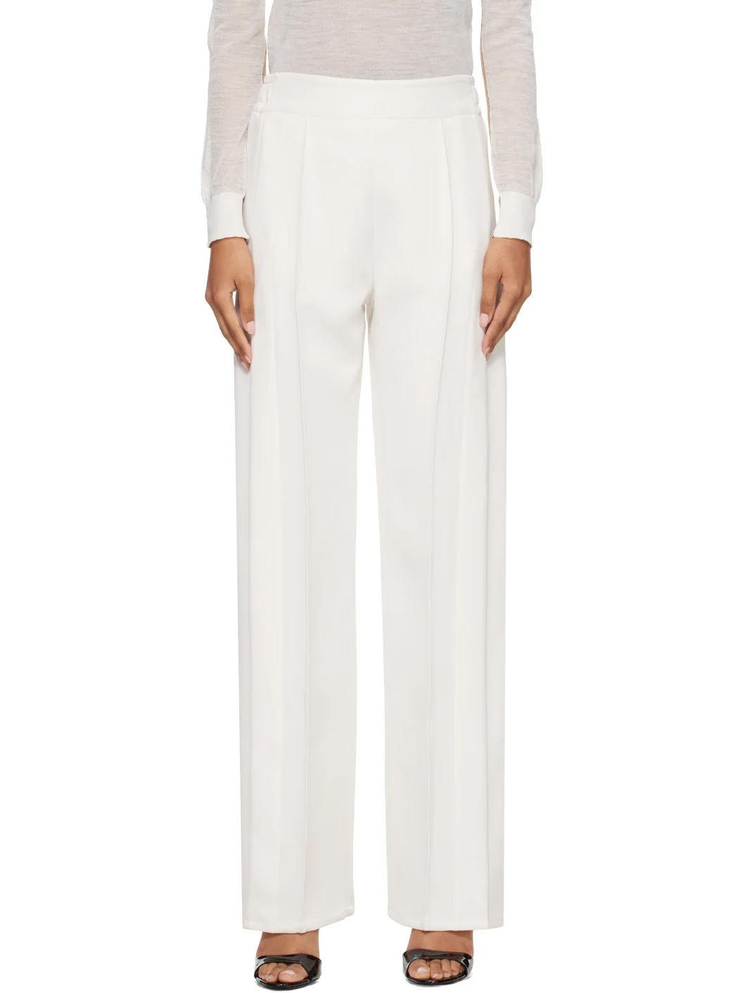 White Snap Twill Flare Trousers - 1