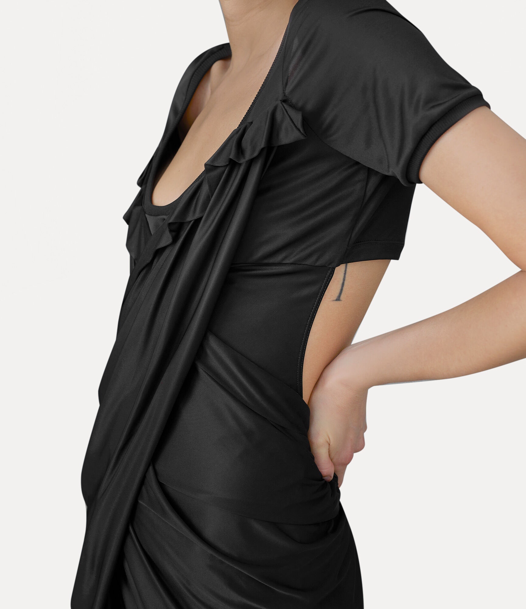 FITTED DRAPED JERSEY SHORT SLEEVED DRESS - 4