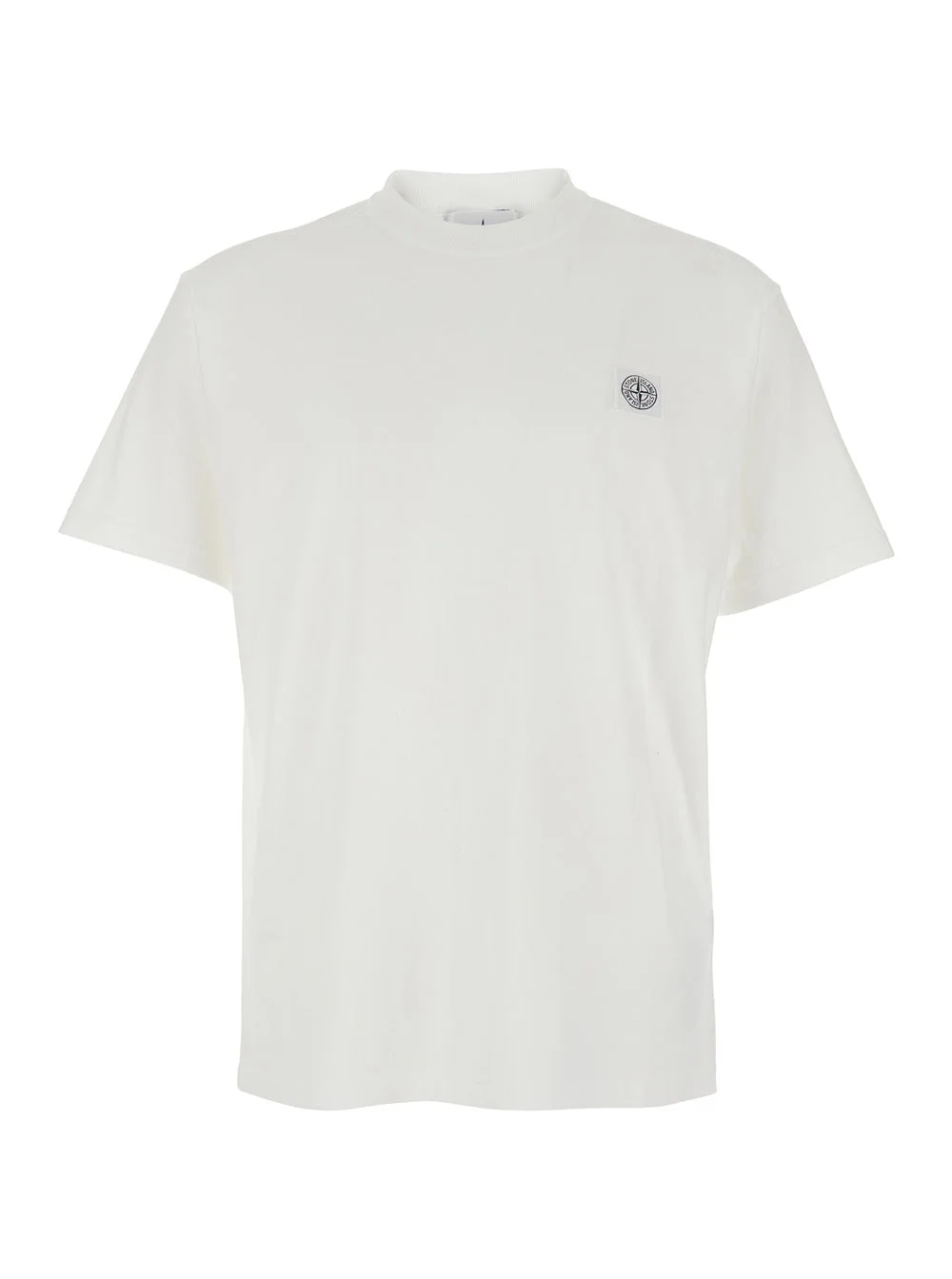 Stone Island Men White Crew Neck T-Shirt With Logo Patch On The Front In Cotton For Men - 1