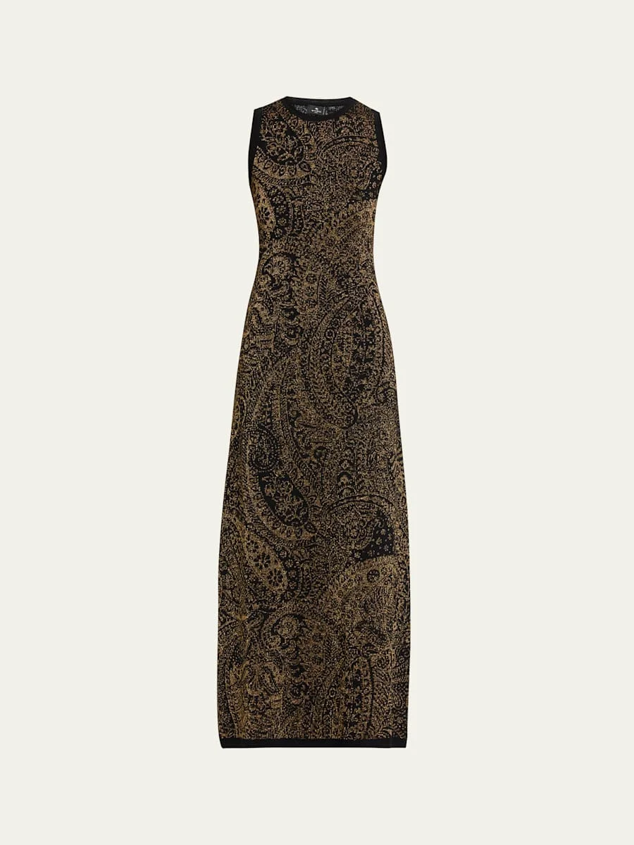 Metallic Paisley Knit Sleeveless Maxi Dress - 1