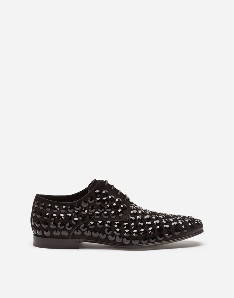 Suede derby shoes with fusible rhinestone detailing 1