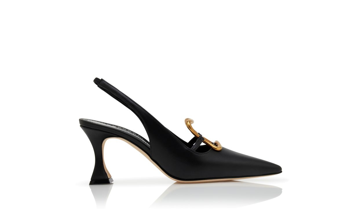 Black Calf Leather Slingback Pumps - 1