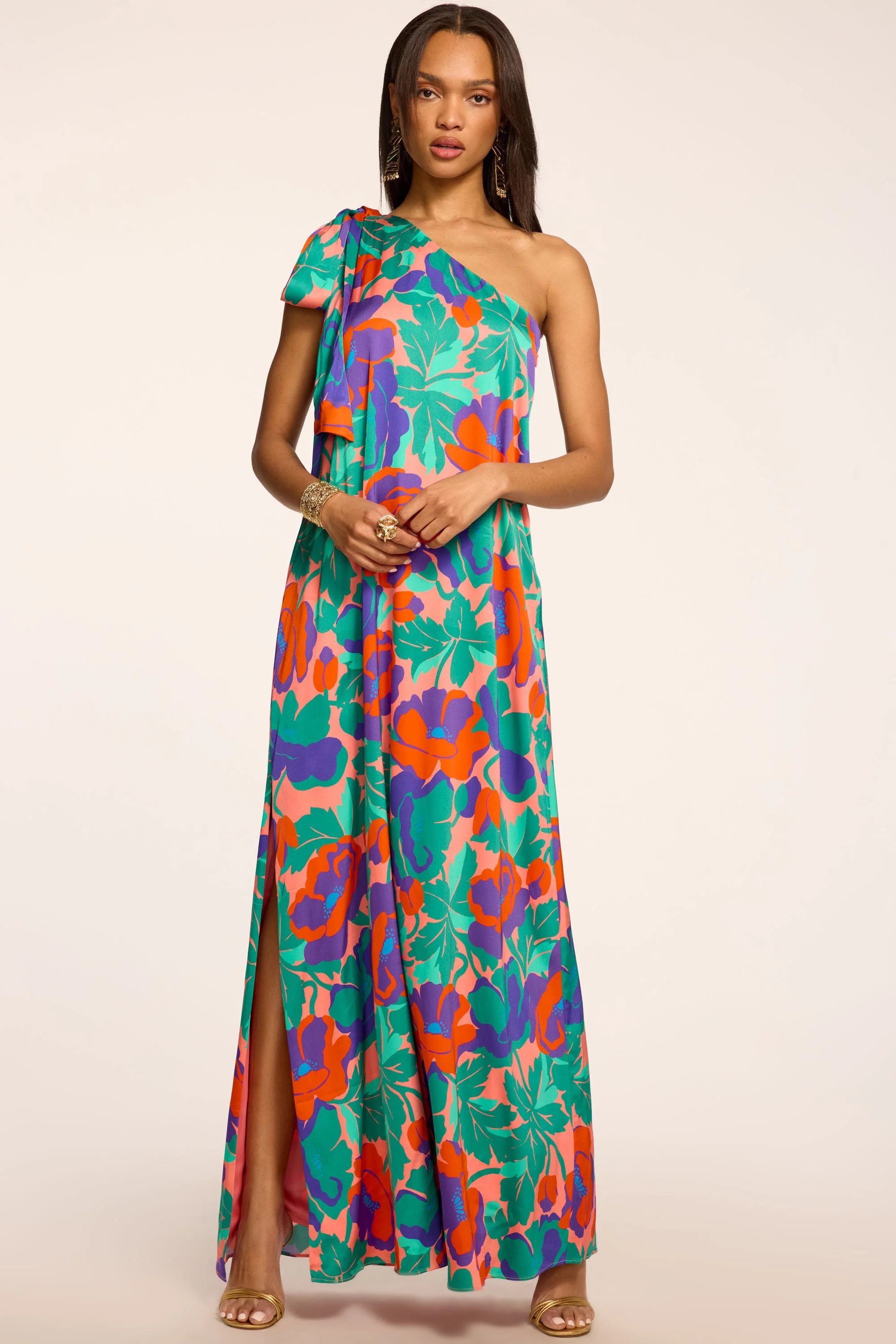 Benita Printed One-Shoulder Gown - 1