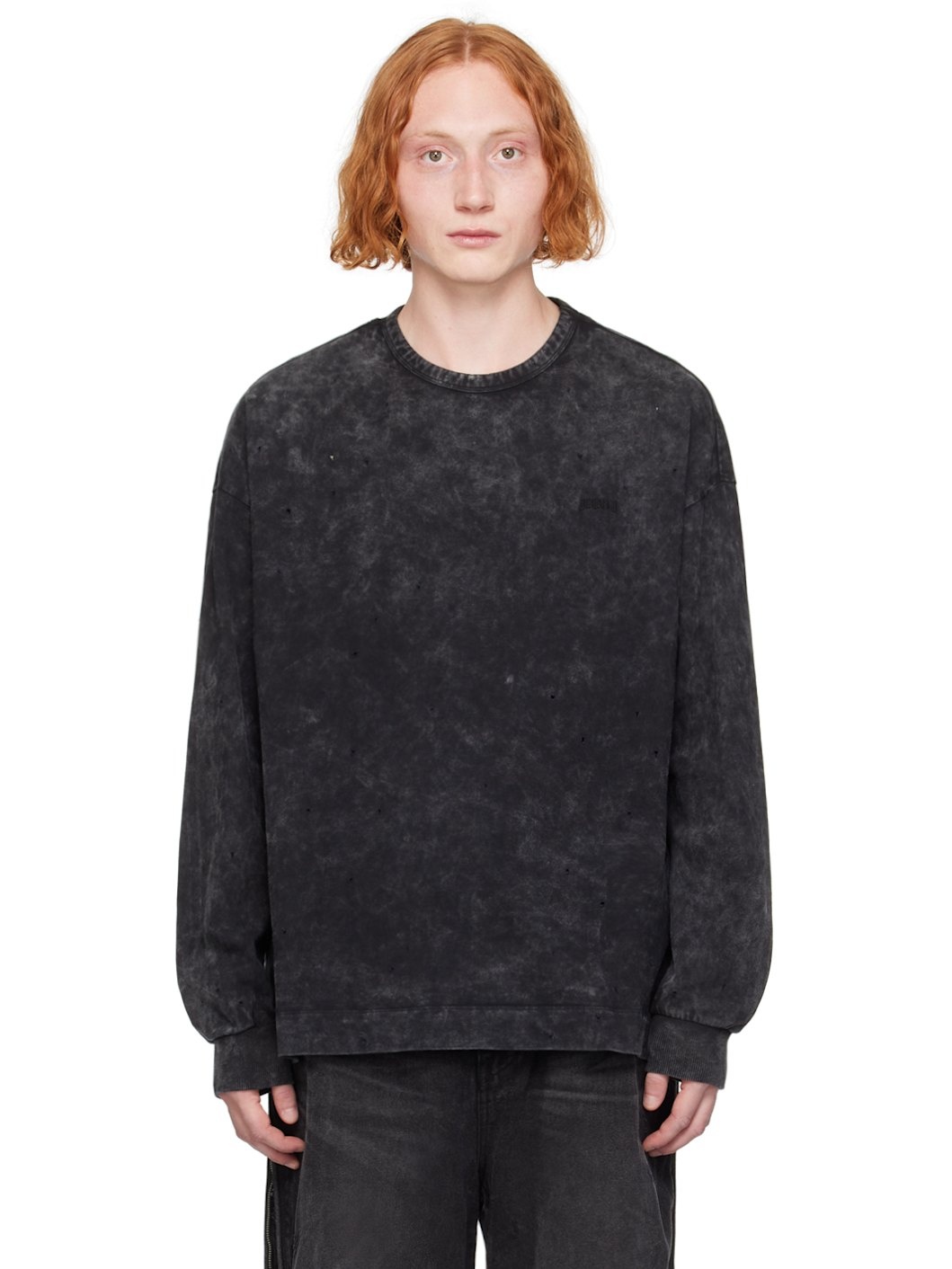 Black Garment-Dyed Long Sleeve T-Shirt - 1