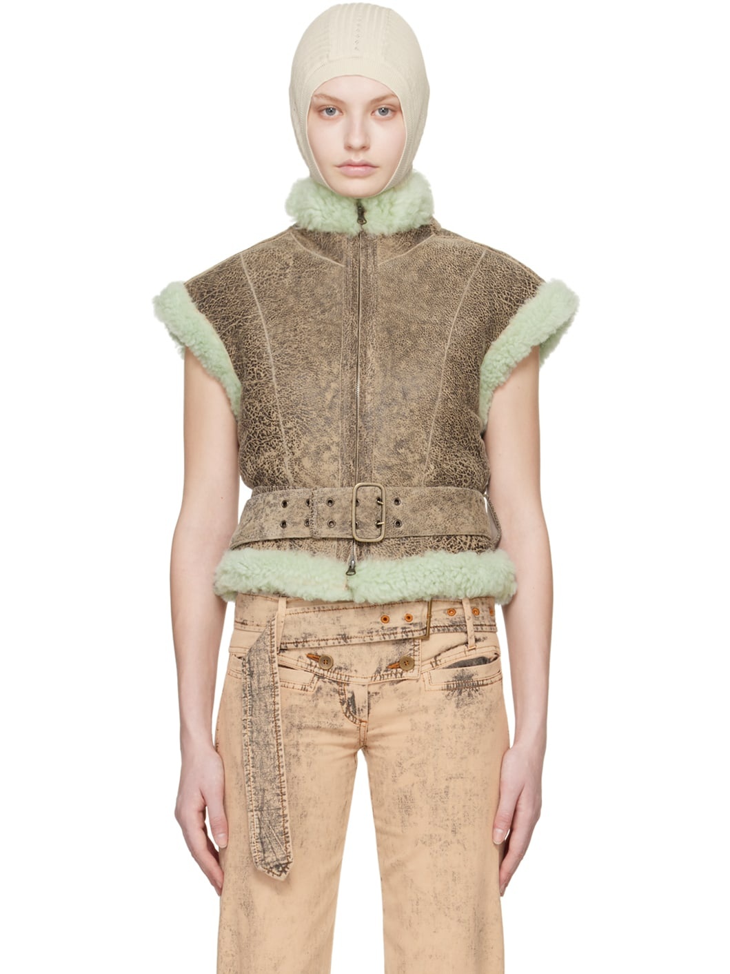 Brown Rex Shearling Vest - 1