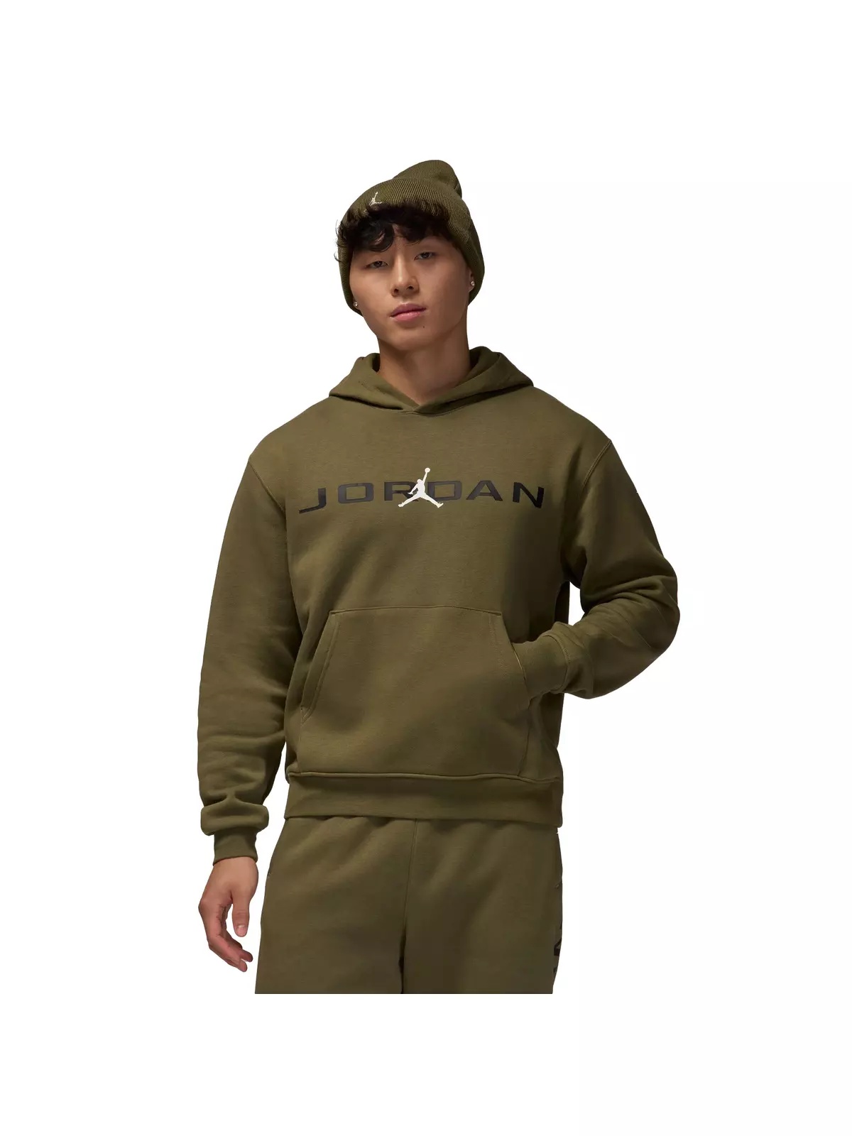 Men's Essentials Fleece Hoodie-Olive - 1