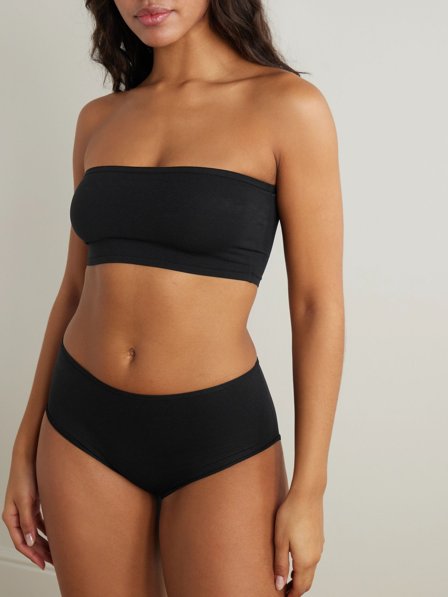Stretch-jersey bandeau bra and briefs set Black - 2