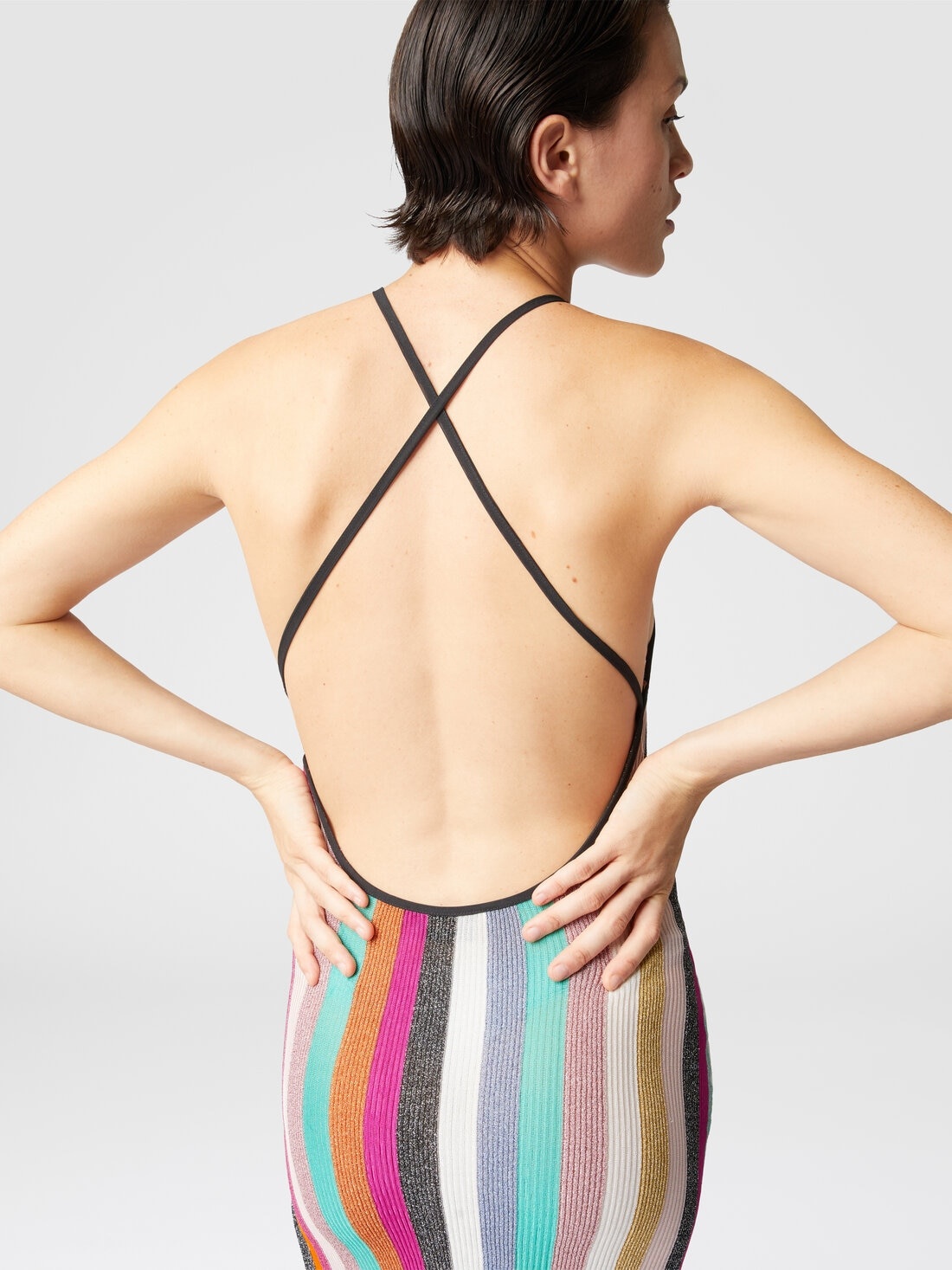 Long dress in striped ribbed knit lamé - 5