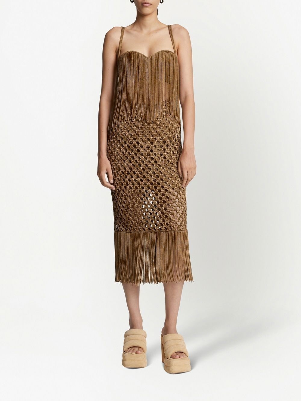 lacquered fringe-detail knitted dress - 2