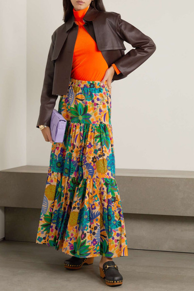 La DoubleJ Tiered pleated floral-print cotton-poplin maxi skirt outlook