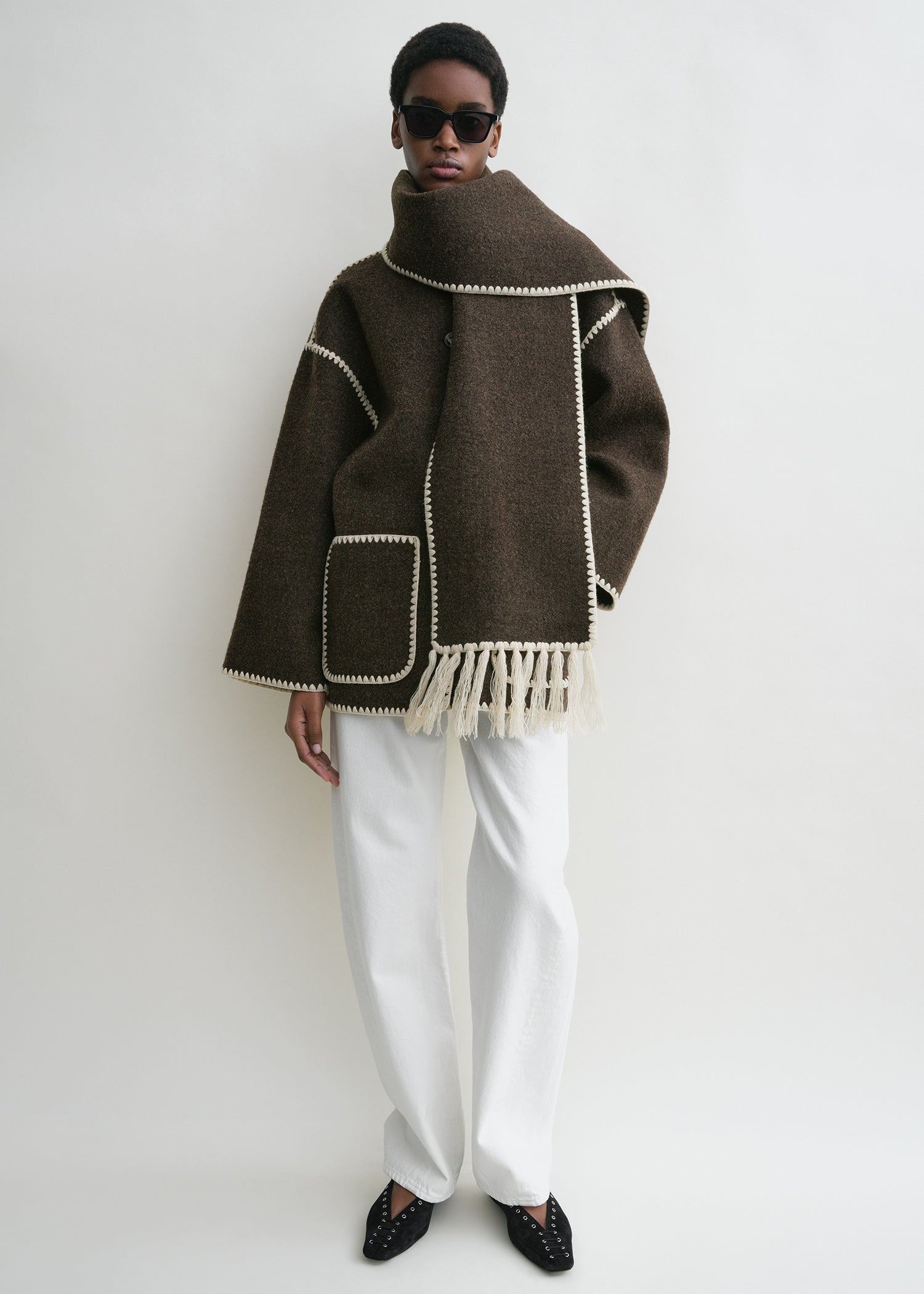 Embroidered scarf jacket chocolate melange - 2