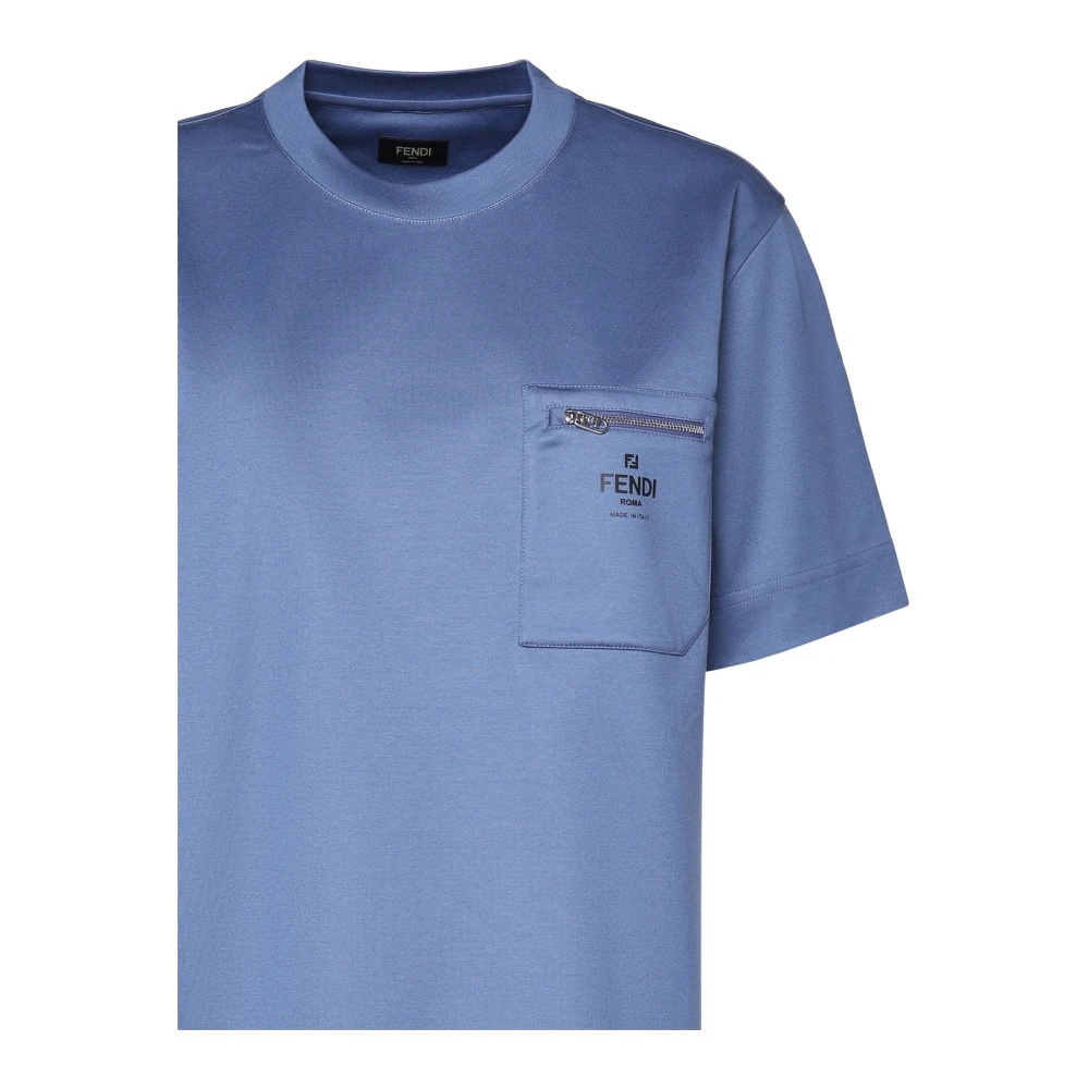 FENDI DENIM COTTON T-SHIRT WITH LOGO POCKET | miinto