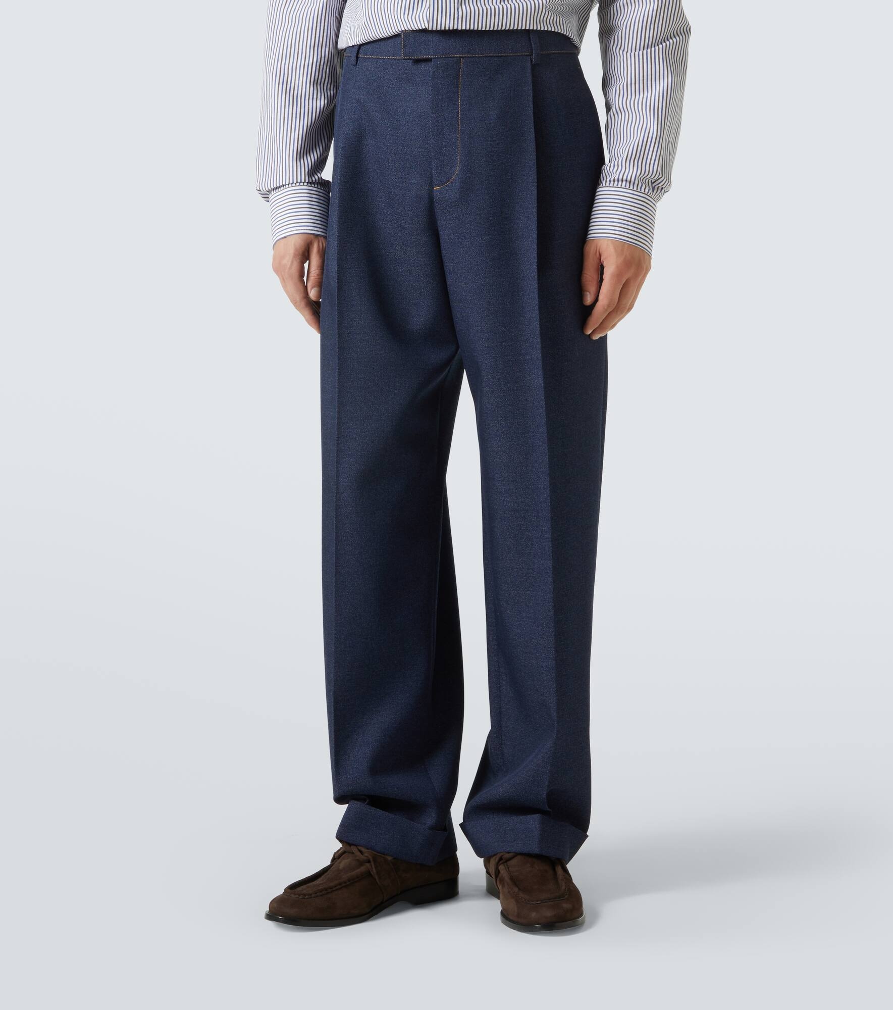Wool drill wide-leg pants - 3