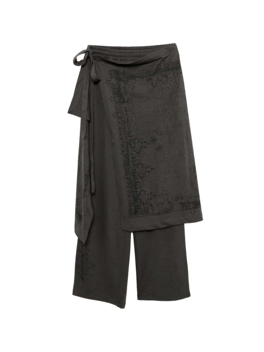 wrap-panel distressed-print trousers - 1
