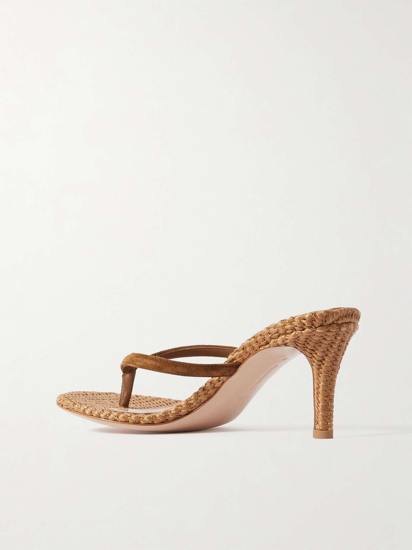 Calypso 70 suede-trimmed raffia sandals - 3