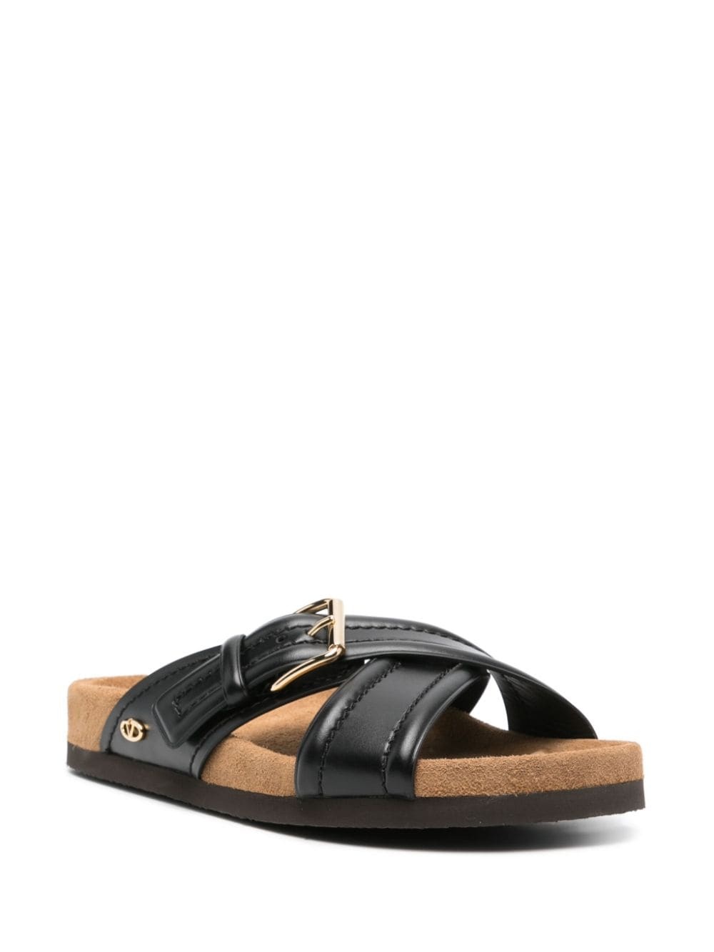 VLogo-plaque leather slides - 2