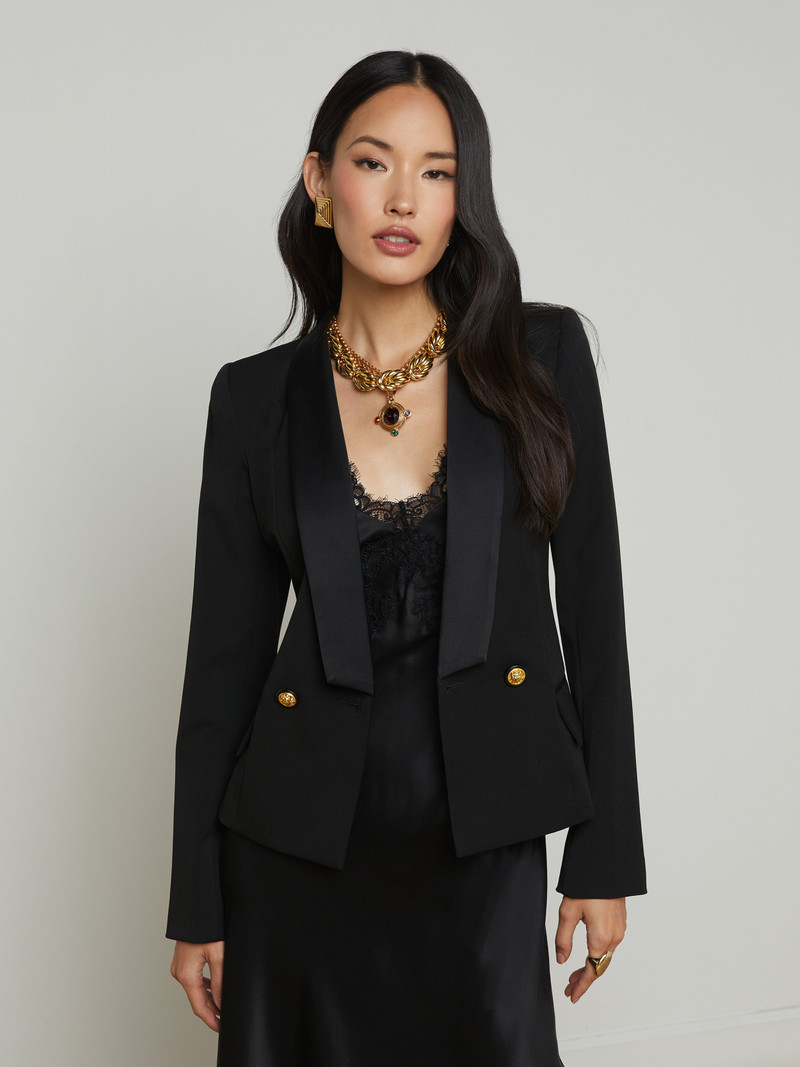 L'AGENCE Imogen Satin Lapel Blazer outlook