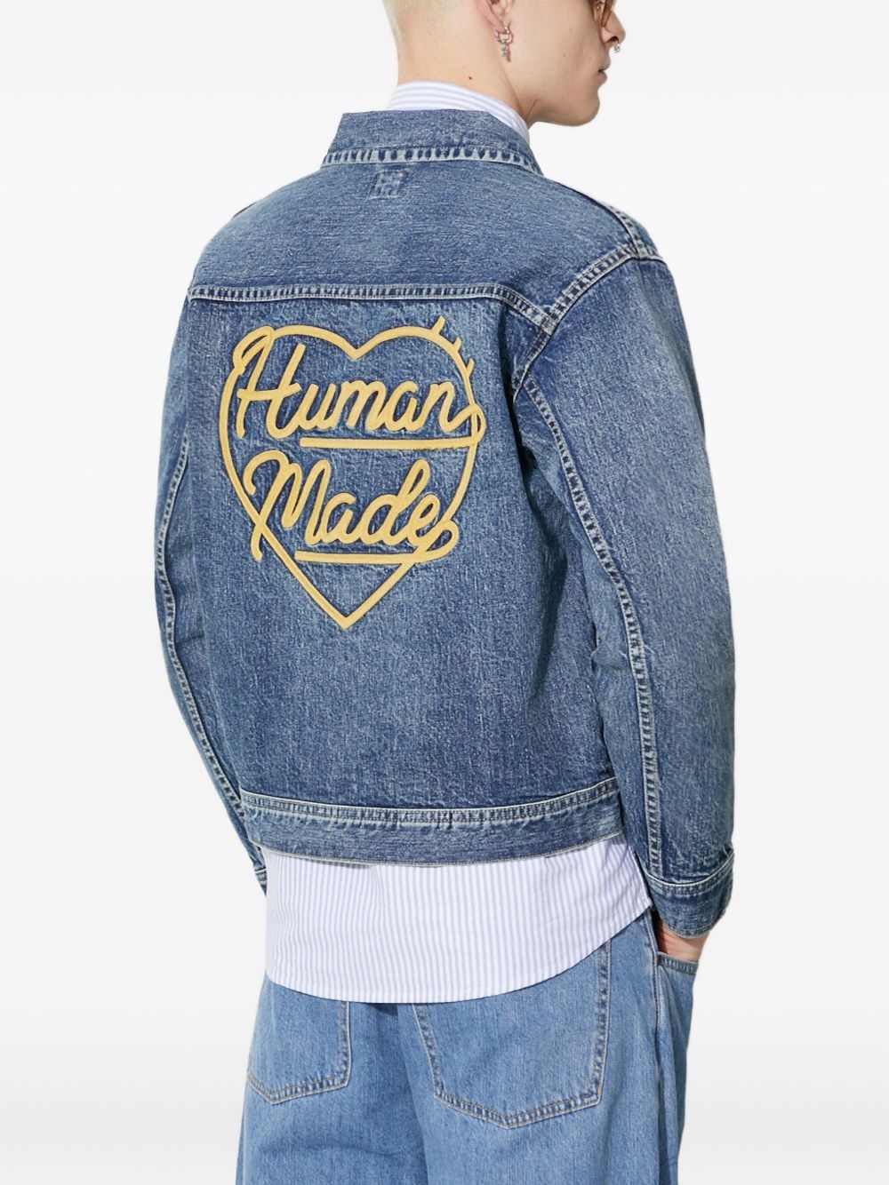 heart-patch denim jacket - 3