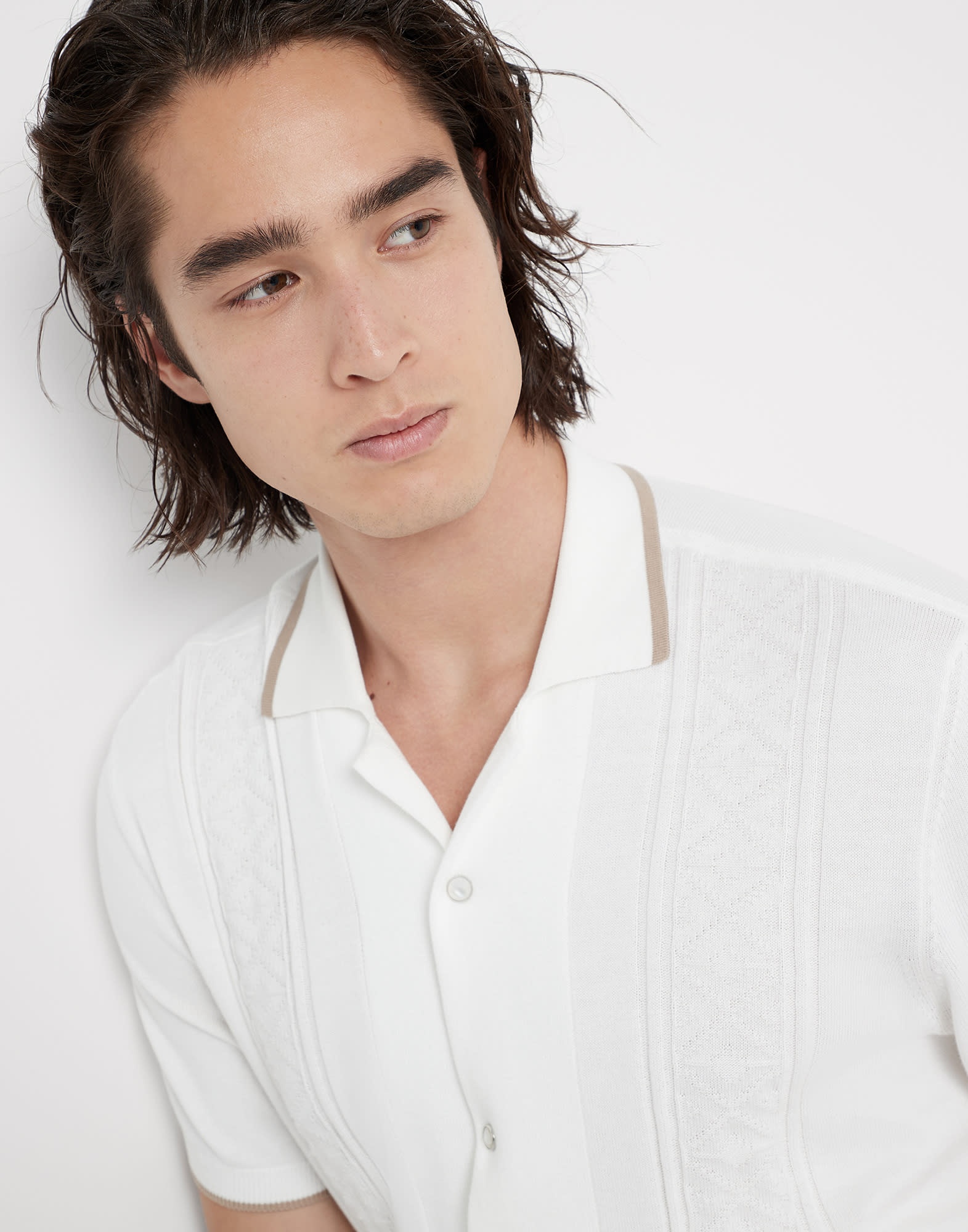 Cotton jacquard rib short sleeve knit shirt - 3