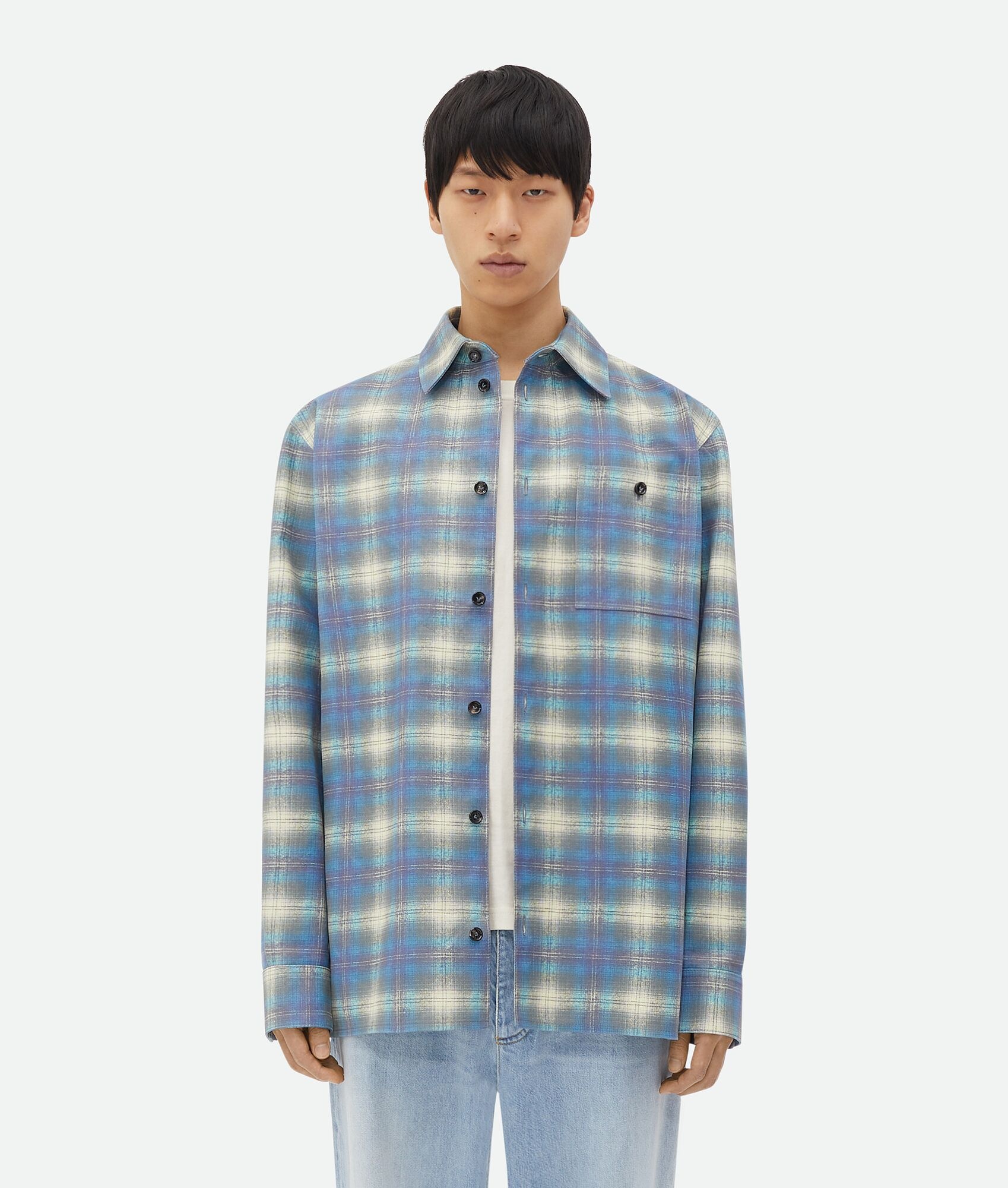 Relaxed Fit Flannel-Printed Leather Shirt - 1
