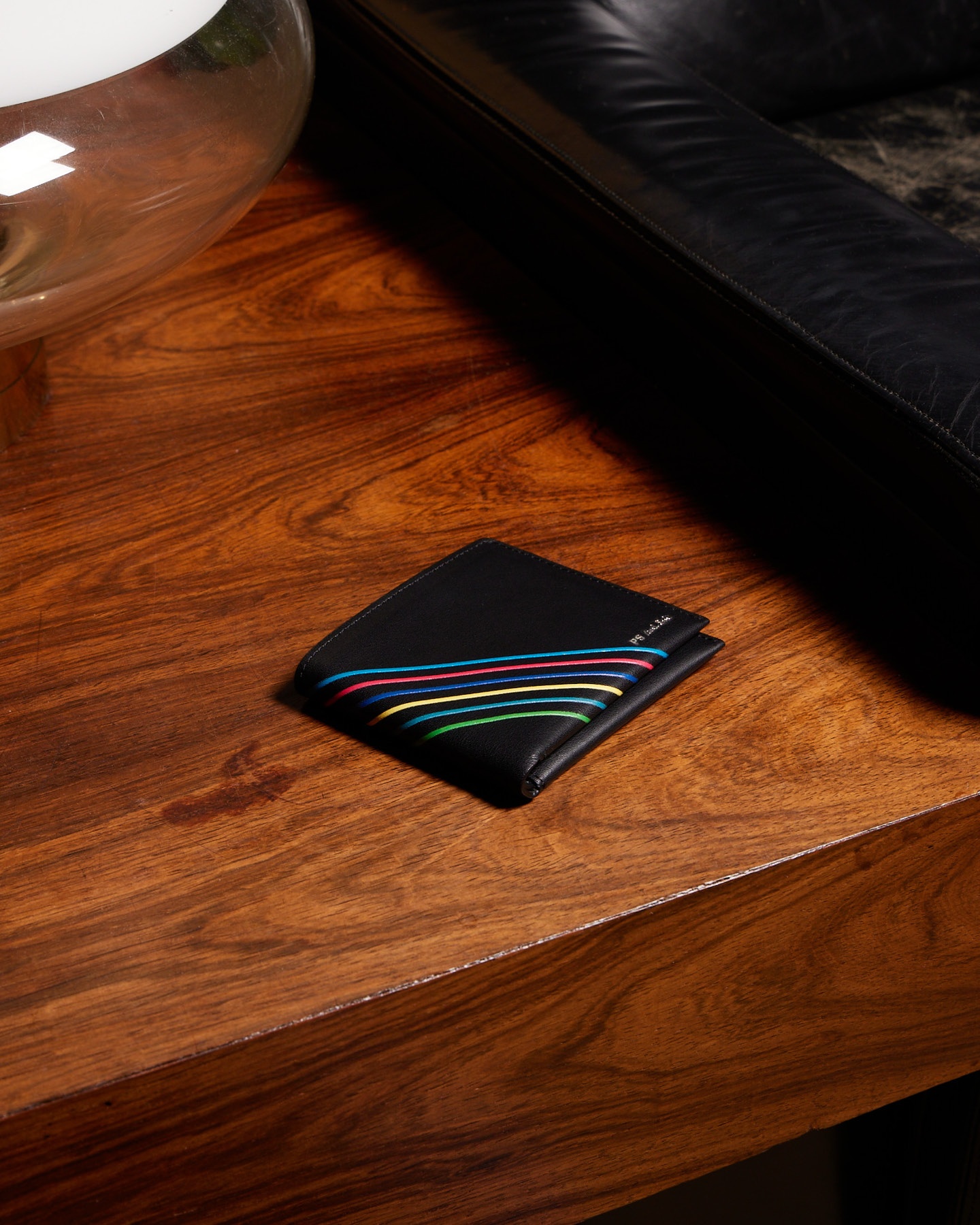 Black Leather 'Sports Stripe' Billfold Wallet - 2