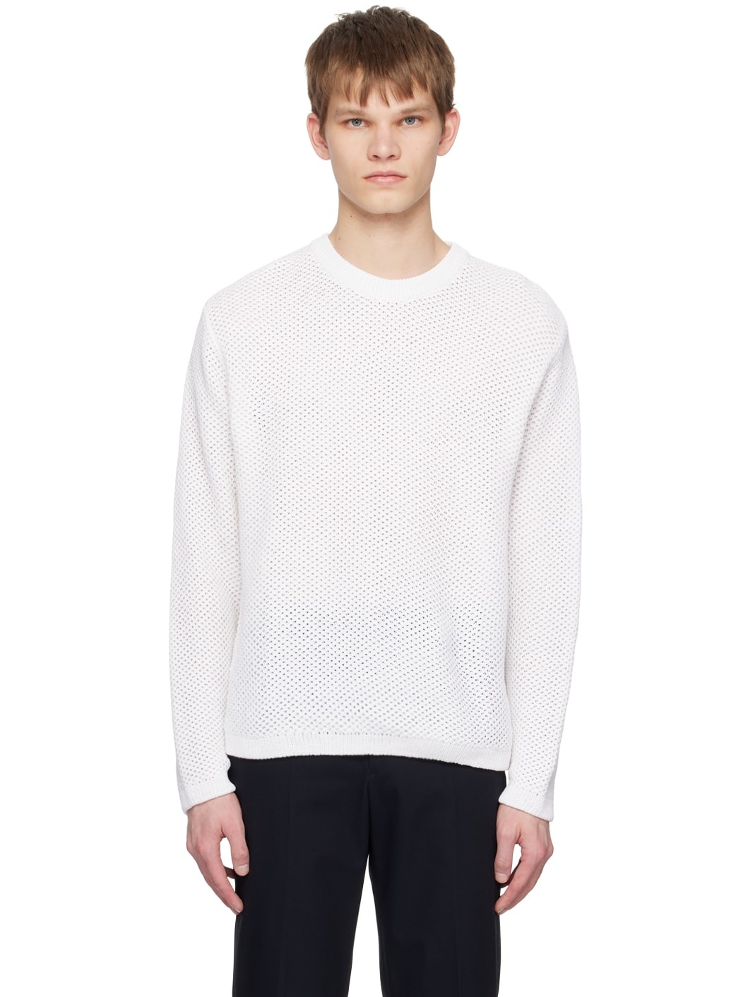 White Open Work Sweater - 1