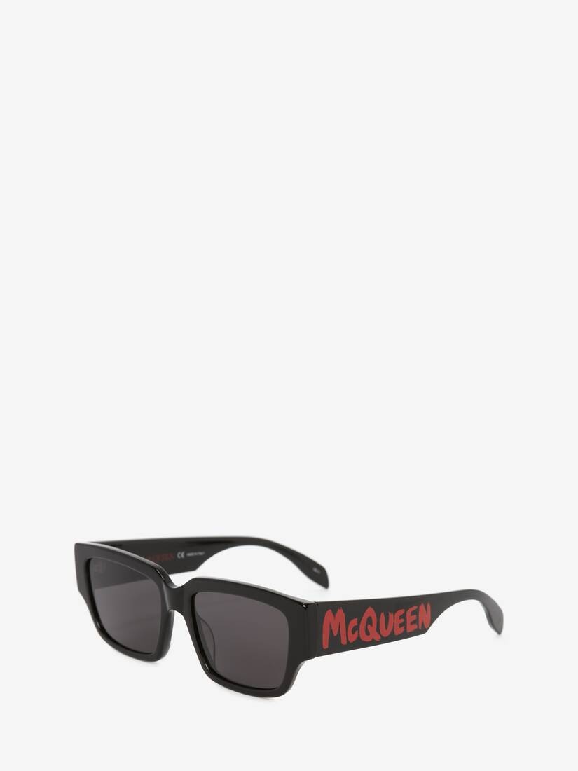 Men's McQueen Graffiti Rectangular Sunglasses in Black/red - 3