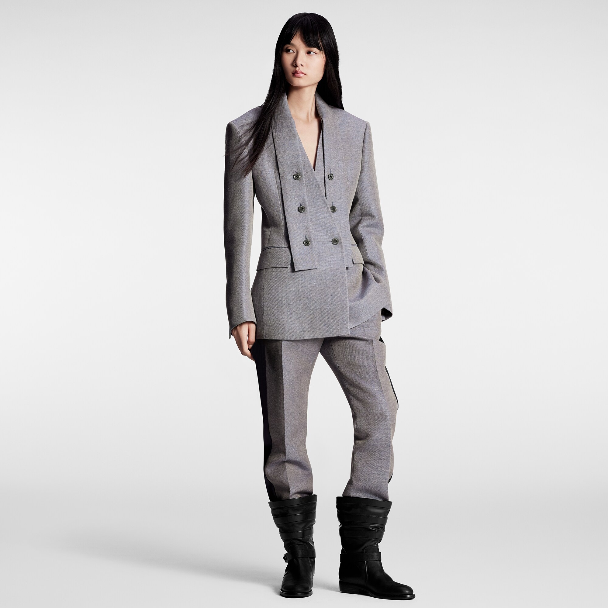 Lavaliere Collar Wool Gabardine Blazer - 4