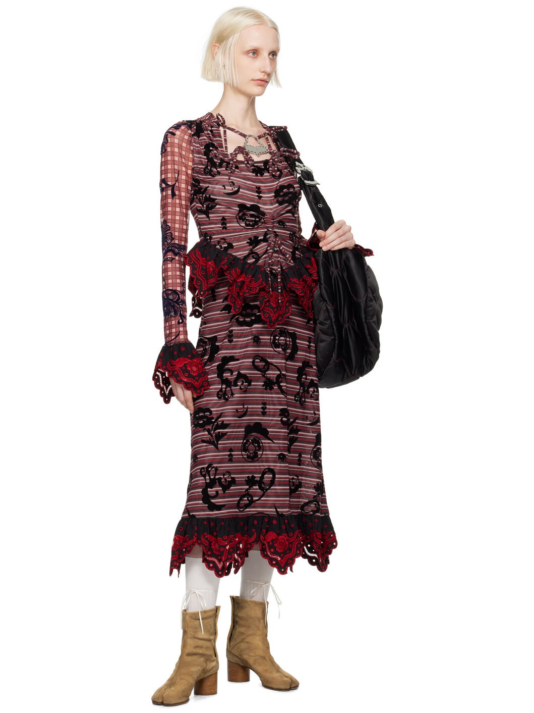 Red Sharon Hatch Midi Dress - 4