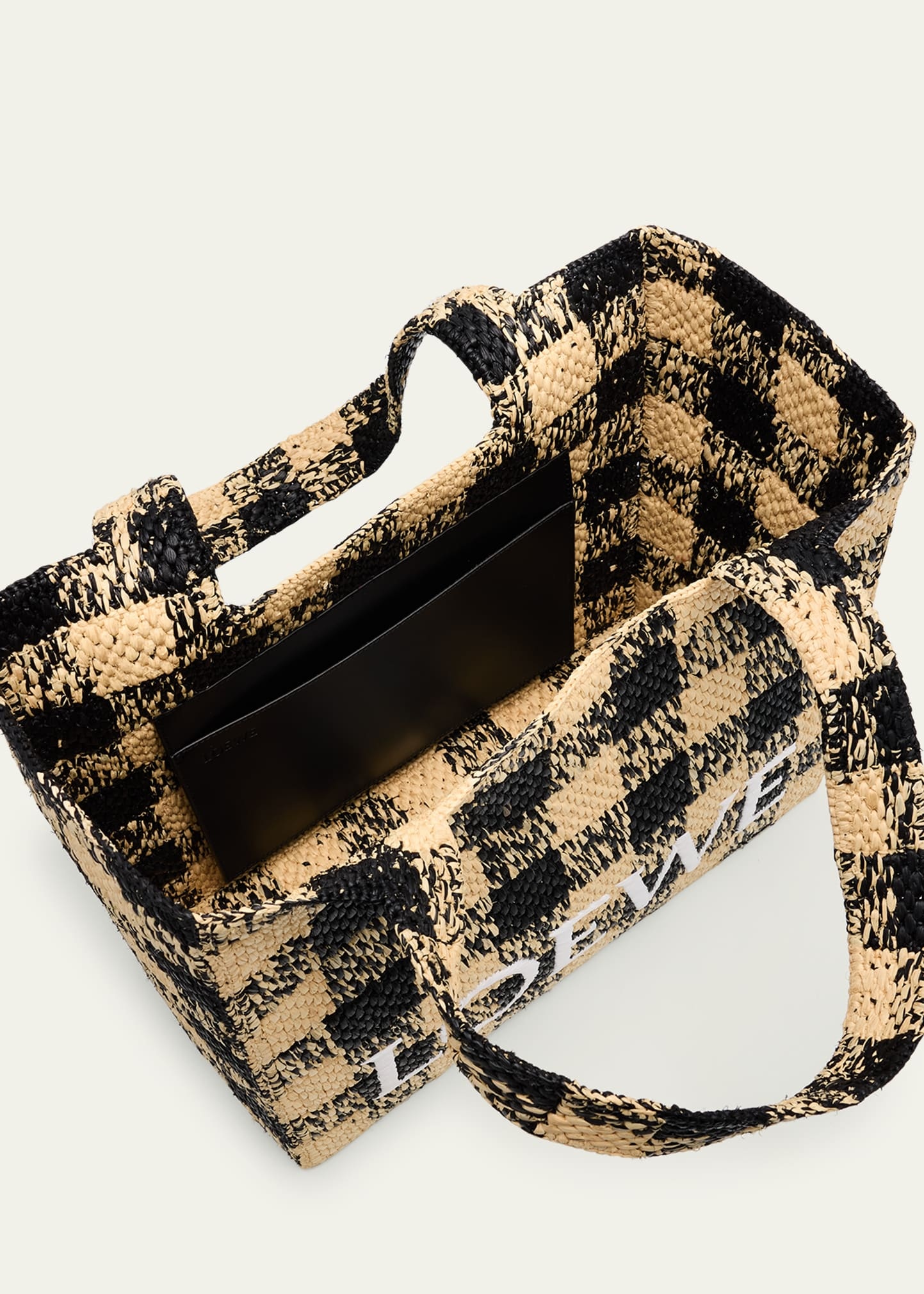 Large Tote Bag in Gingham Raffia - 4