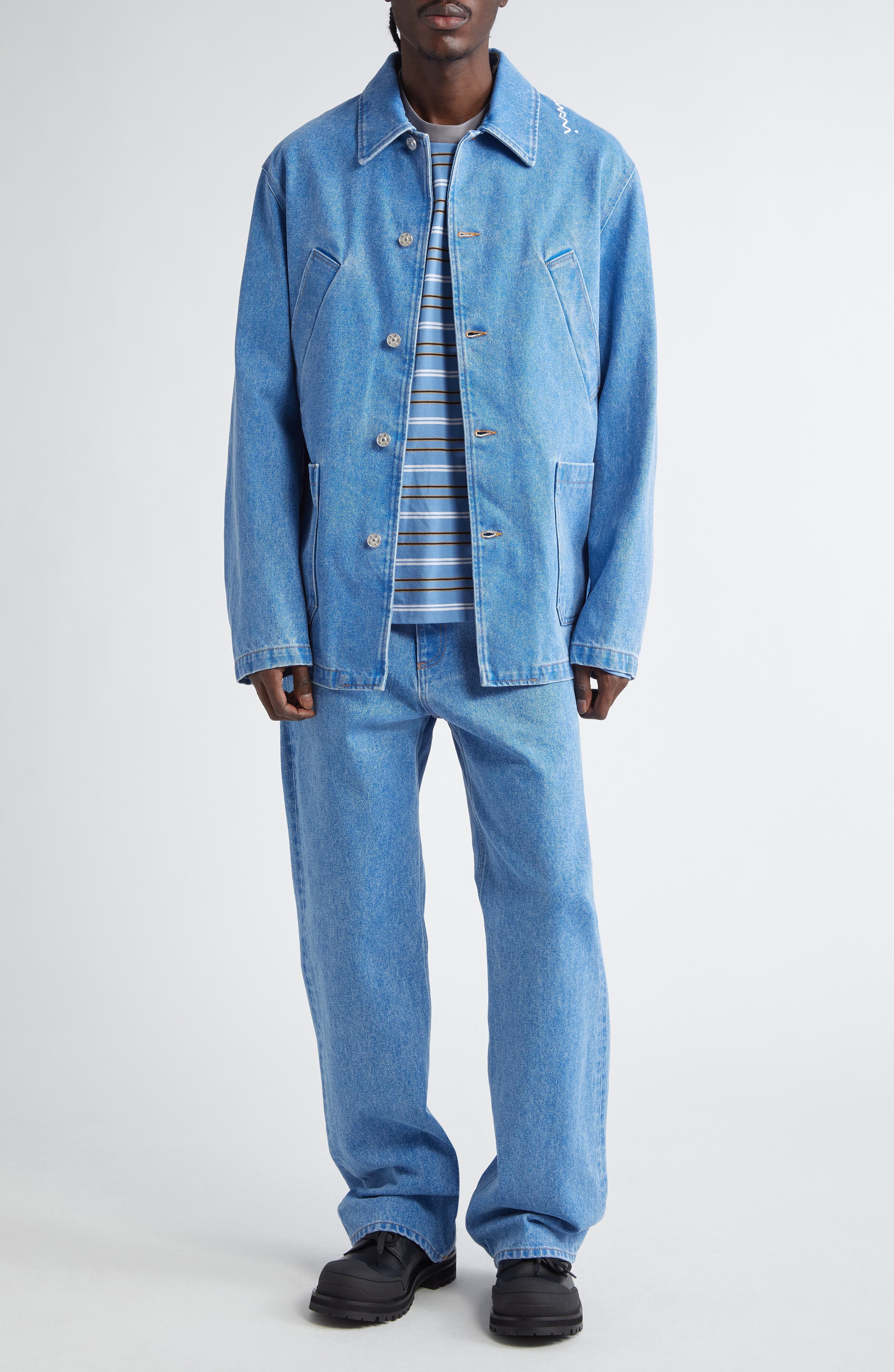 Marni Logo Embroidered Denim Chore Jacket in Cobalt at Nordstrom - 2
