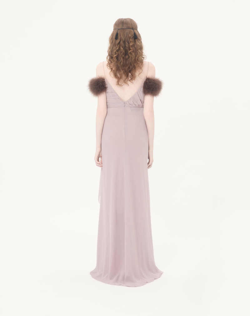 LONG DRESS IN LIGHT GEORGETTE WITH FEATHERS 6