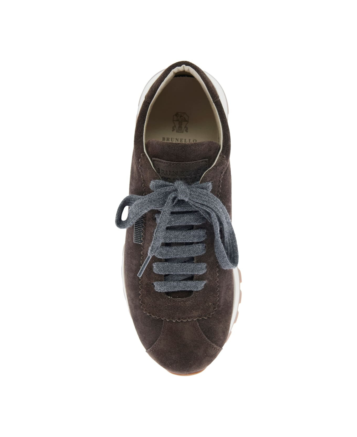 Brown Low Top Sneakers With Monil Detail On The Side And Embossed Logo Lettering On The Rear In Leat - 4