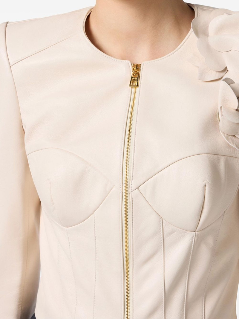 flower appliqués leather jacket 5