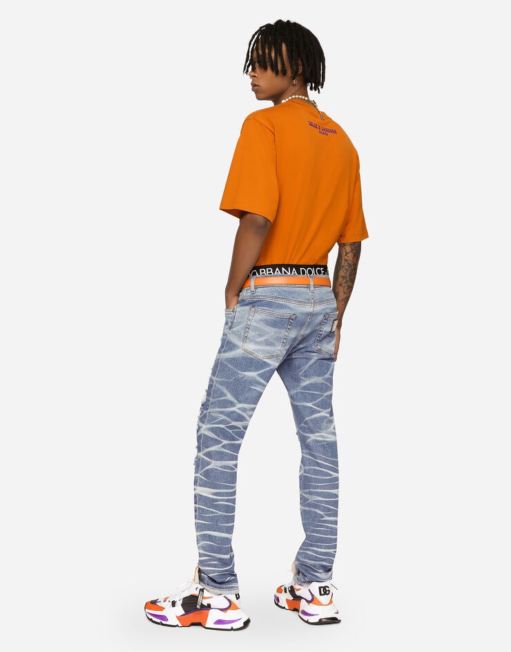 Light blue wash slim-fit stretch jeans with rips - 2