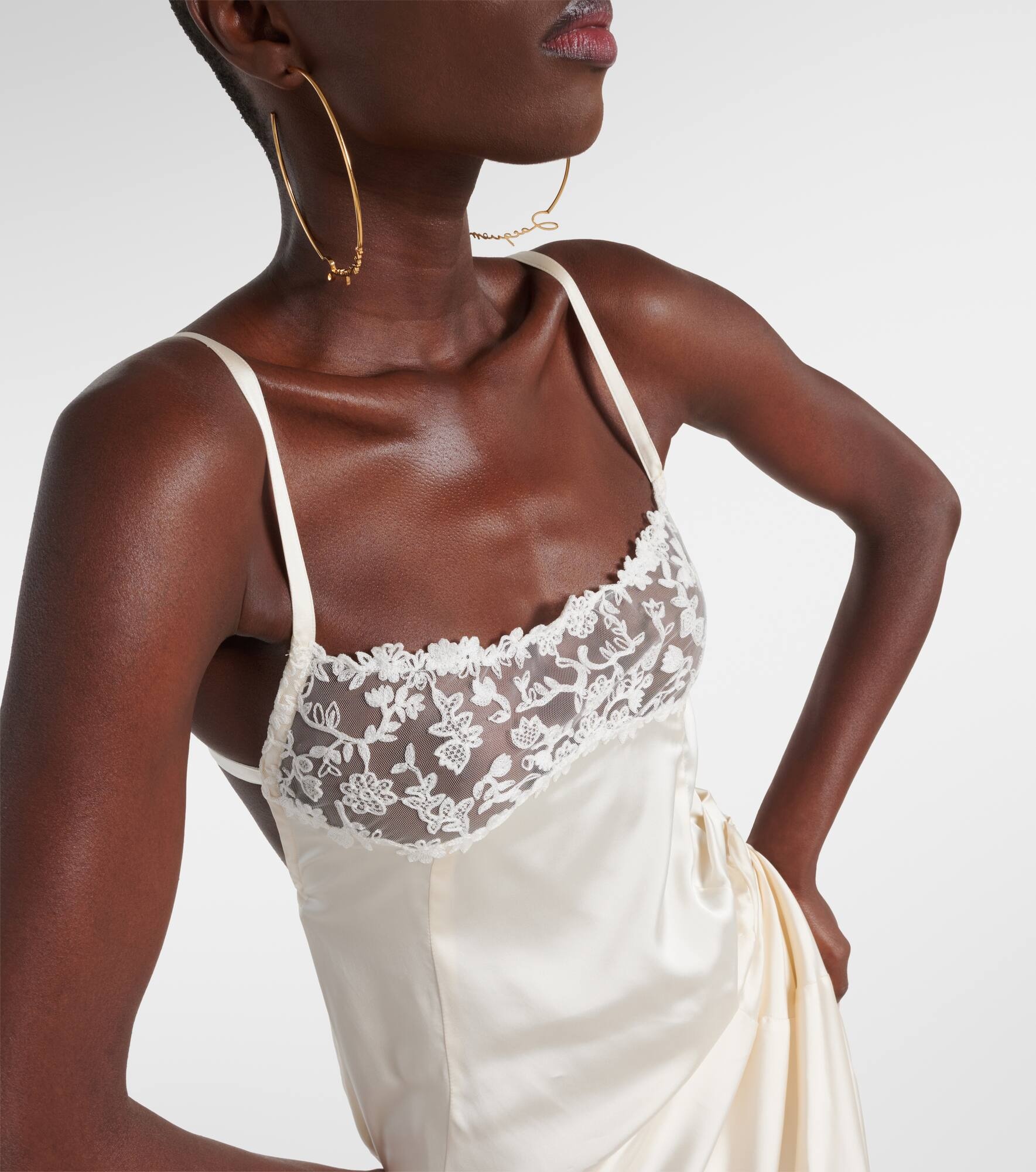 La Saudade Brodée satin slip dress - 4