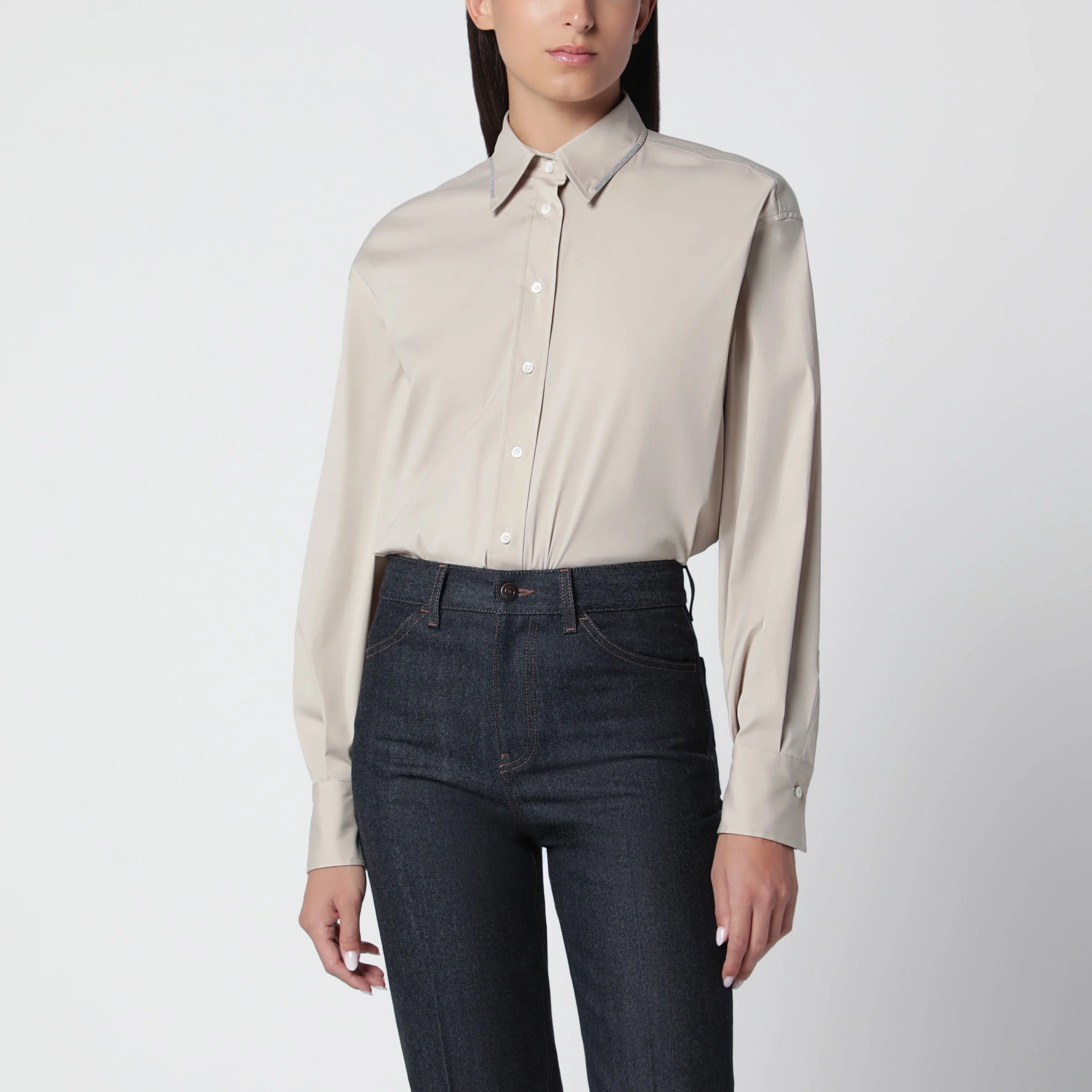Monili Trim Stony Ground Cotton Poplin Shirt - 1