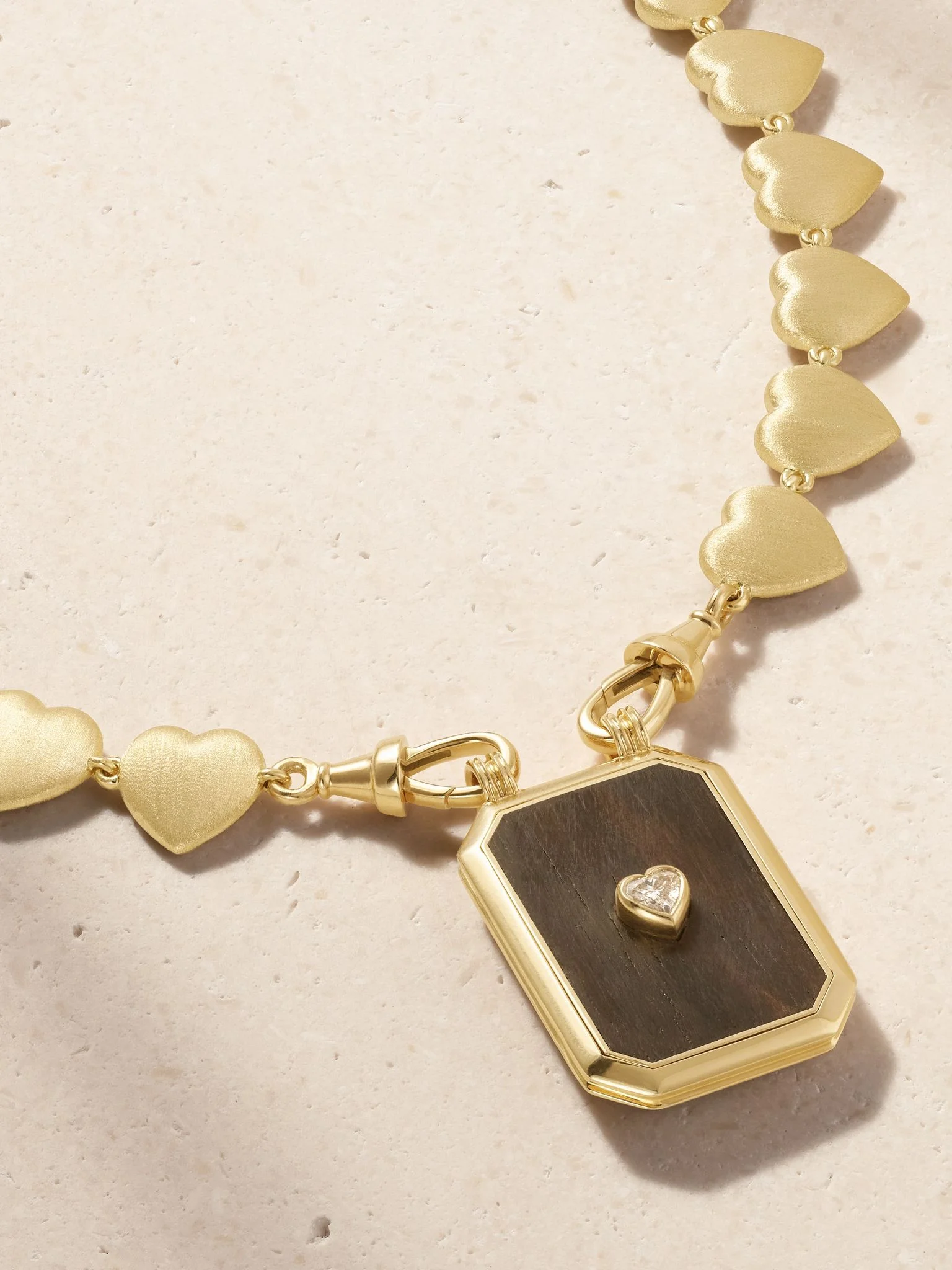 Heart 18-karat gold, ebony and diamond necklace Gold - 1