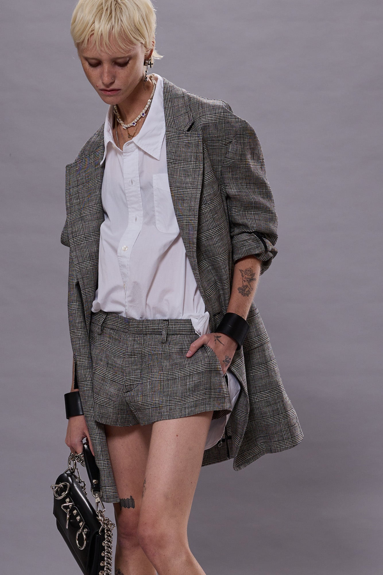 OVERSIZED RAGGED BLAZER - BLACK&WHITE GLENPLAID - R13 - 3