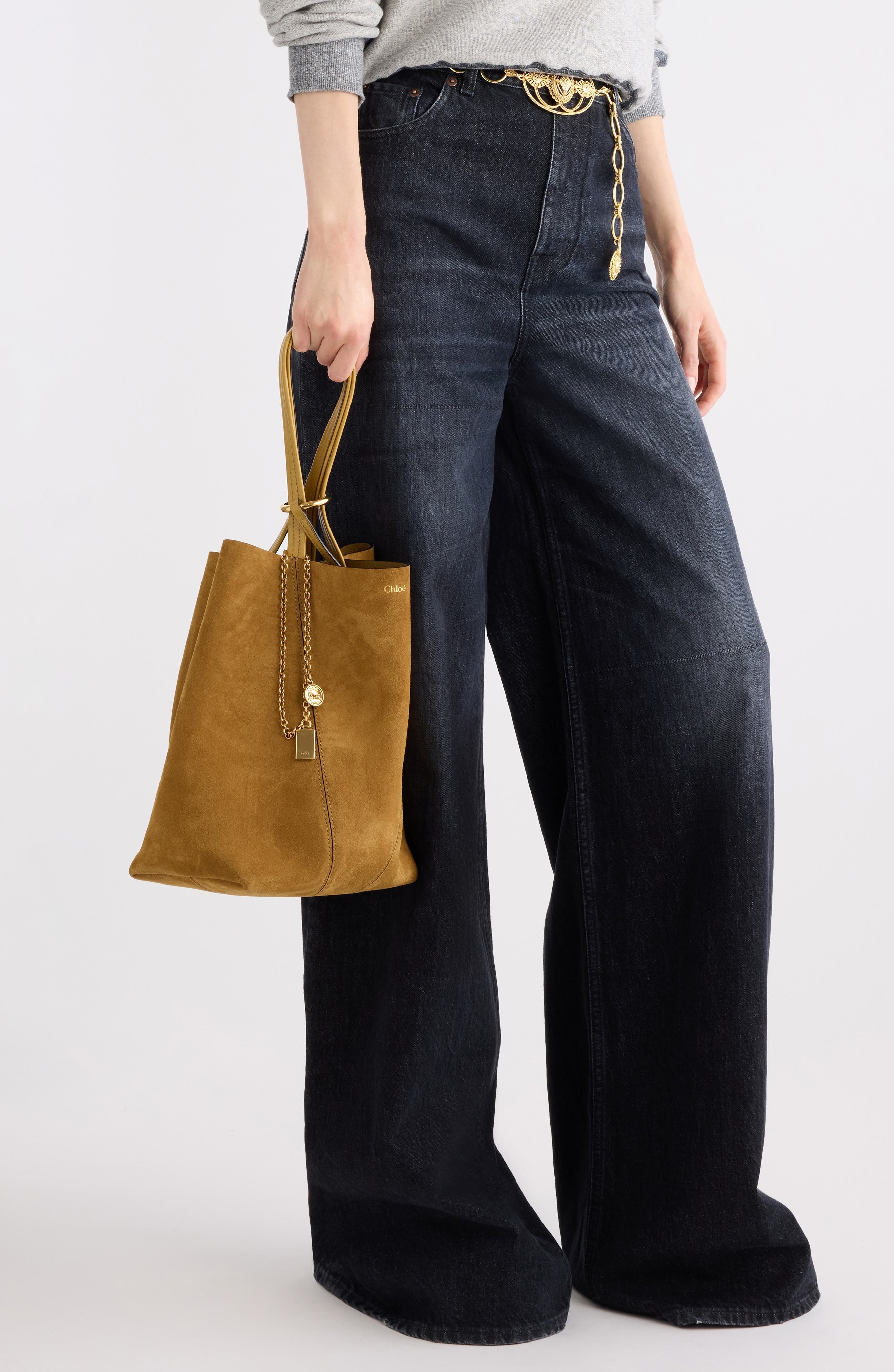 Chloé Spin Suede Tote in Gold Khaki at Nordstrom - 2