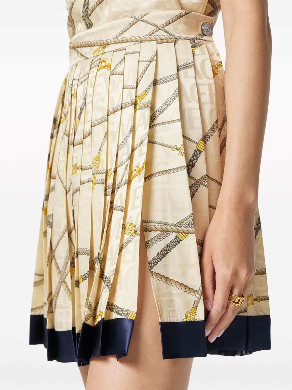 logo-print silk pleated skirt - 4