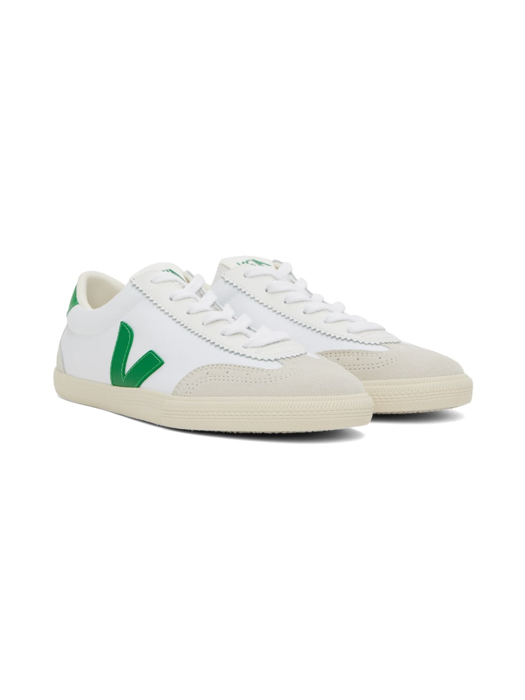 White & Green Volley Canvas Sneakers - 4