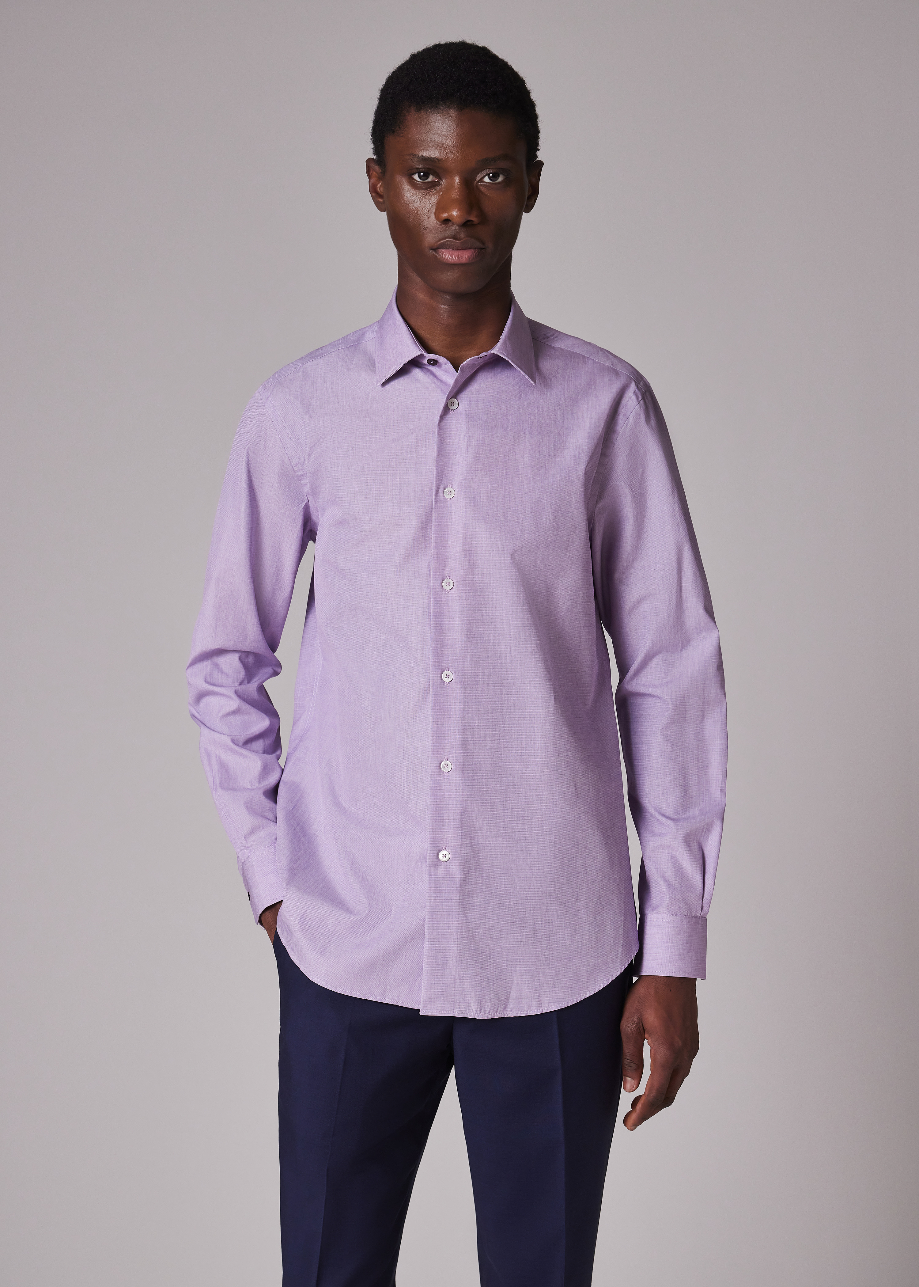 Tailored-Fit Lilac End-On-End Cotton Shirt - 4
